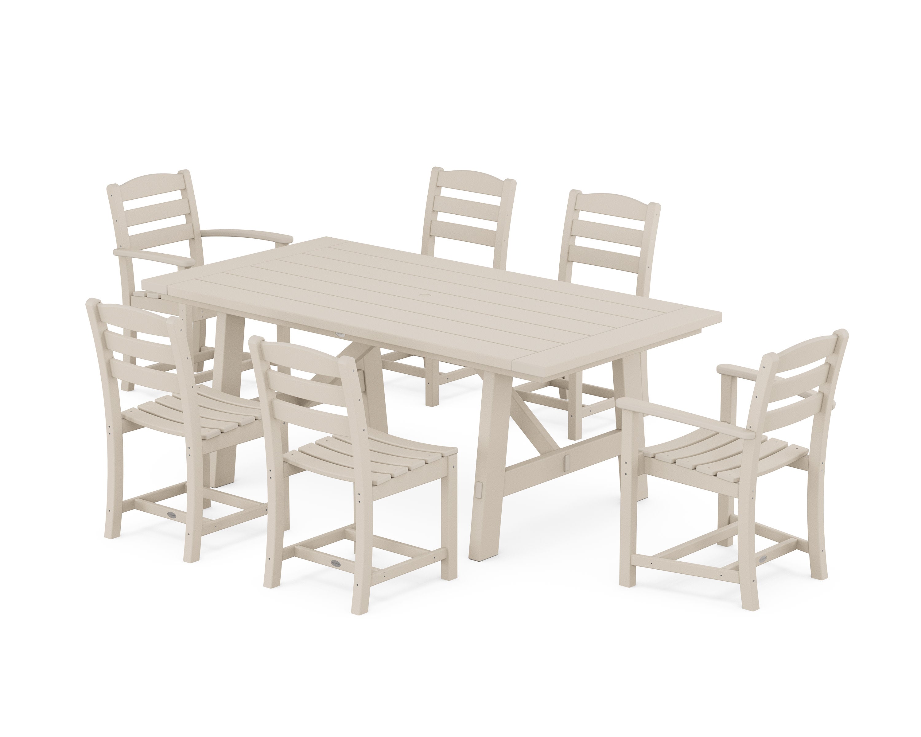 La Casa Caf 7-Piece Rustic Farmhouse Dining Set in Sand