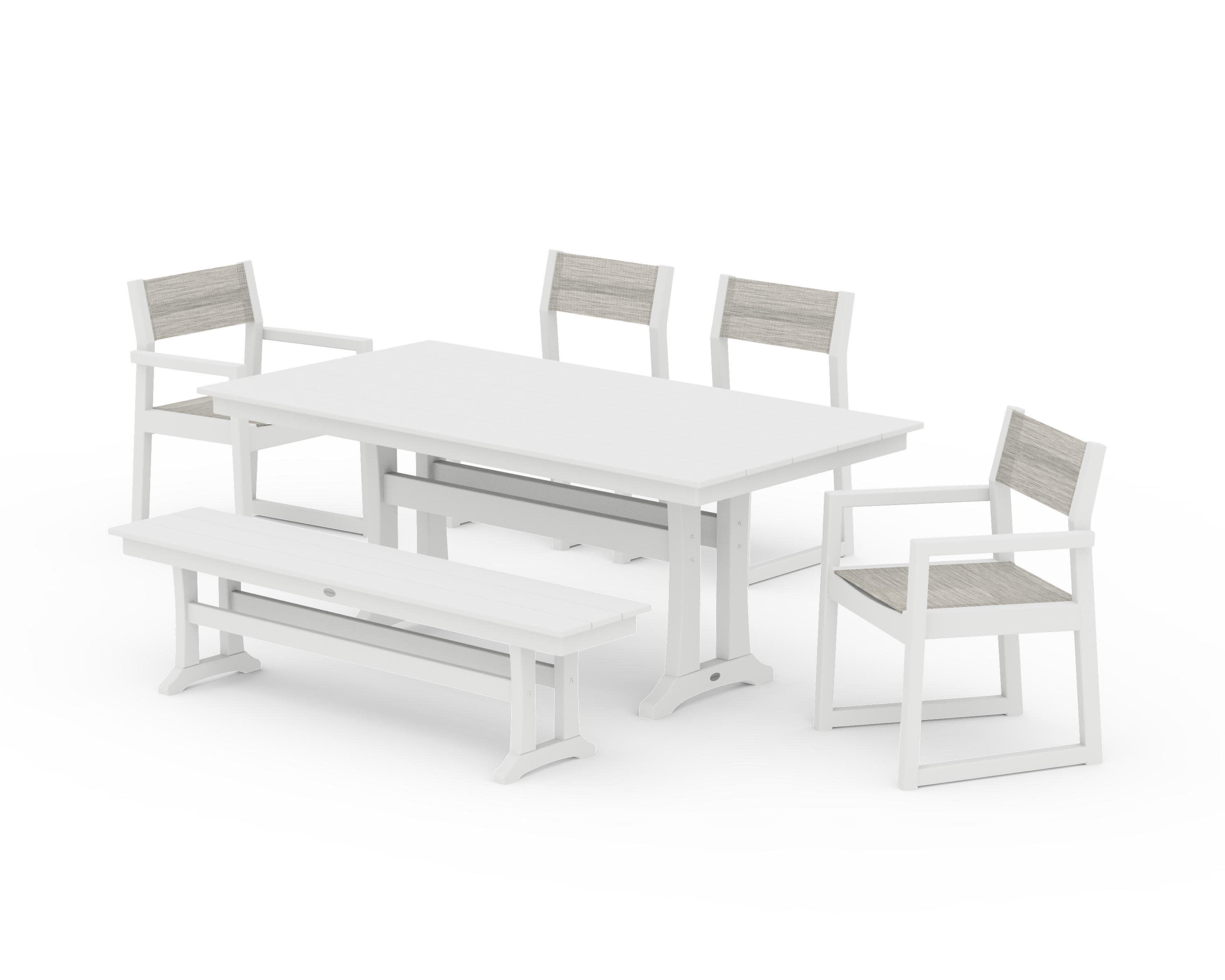 EDGE Sling 6-Piece Farmhouse Dining Set With Trestle Legs in White / Birch Sling