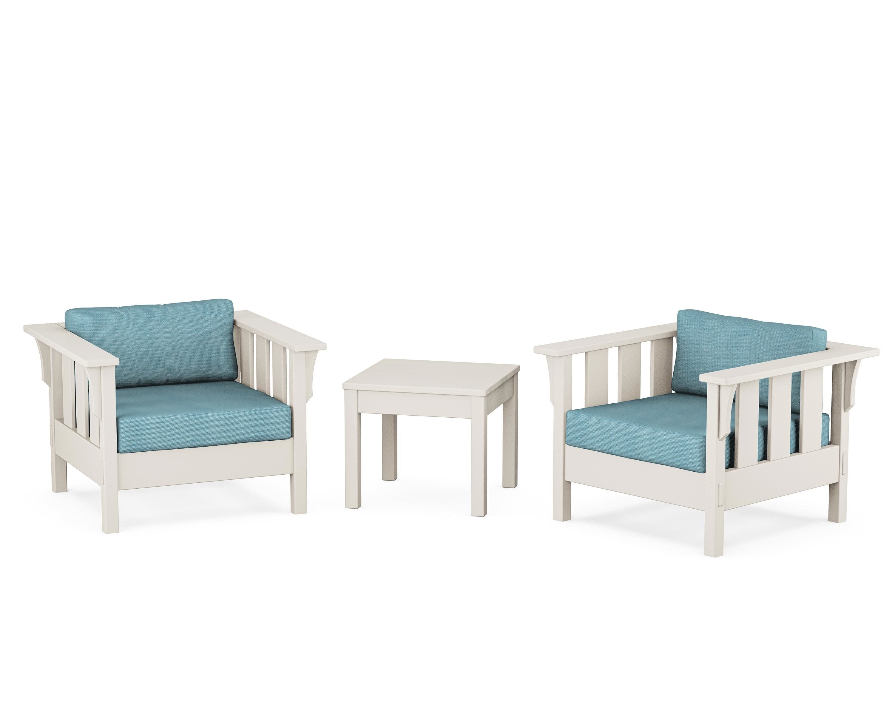 Acadia 3-Piece Deep Seating Set in Sand / Lattice Sky Blue