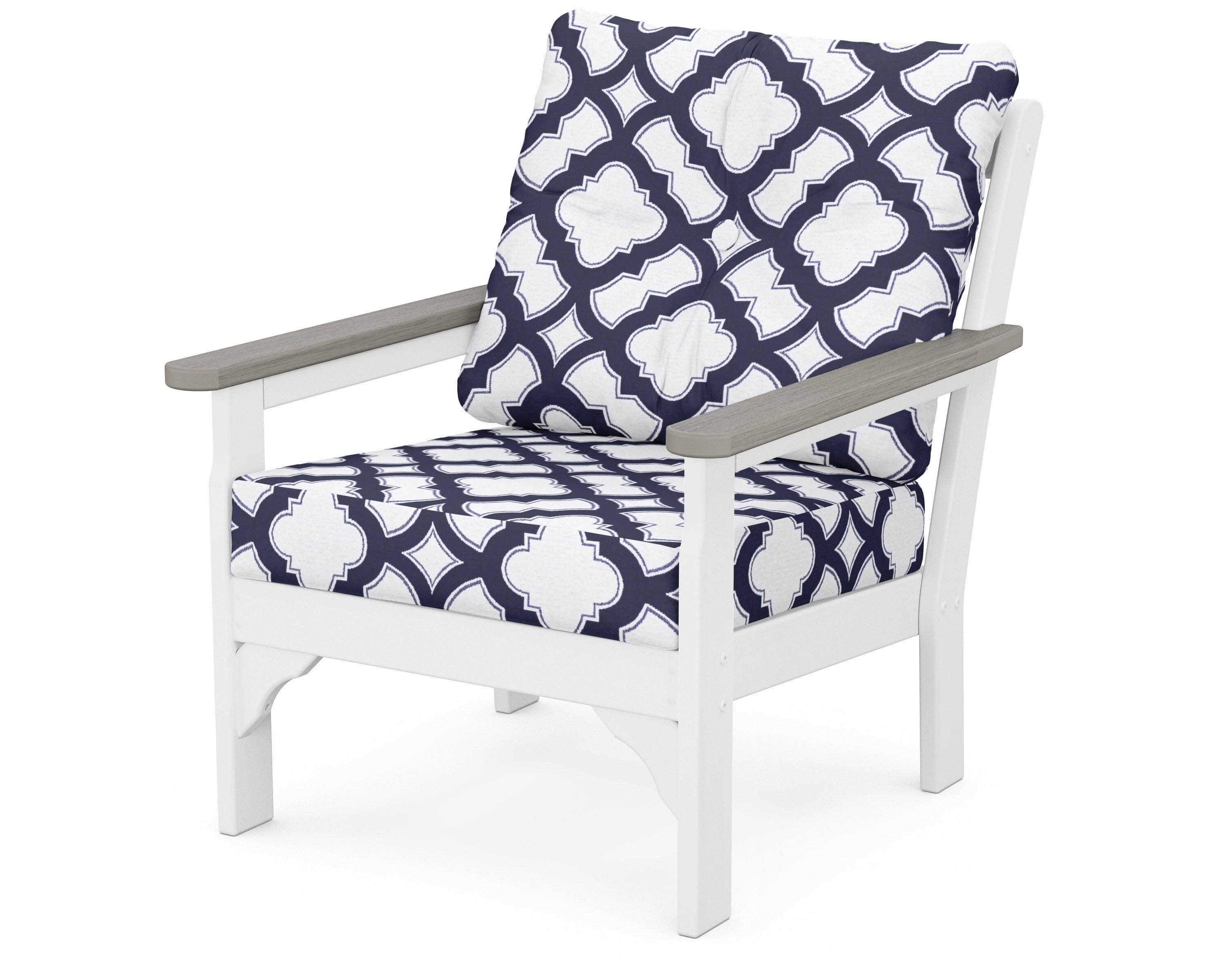 Vineyard Deep Seating Chair in White / Driftwood / Trellis Navy