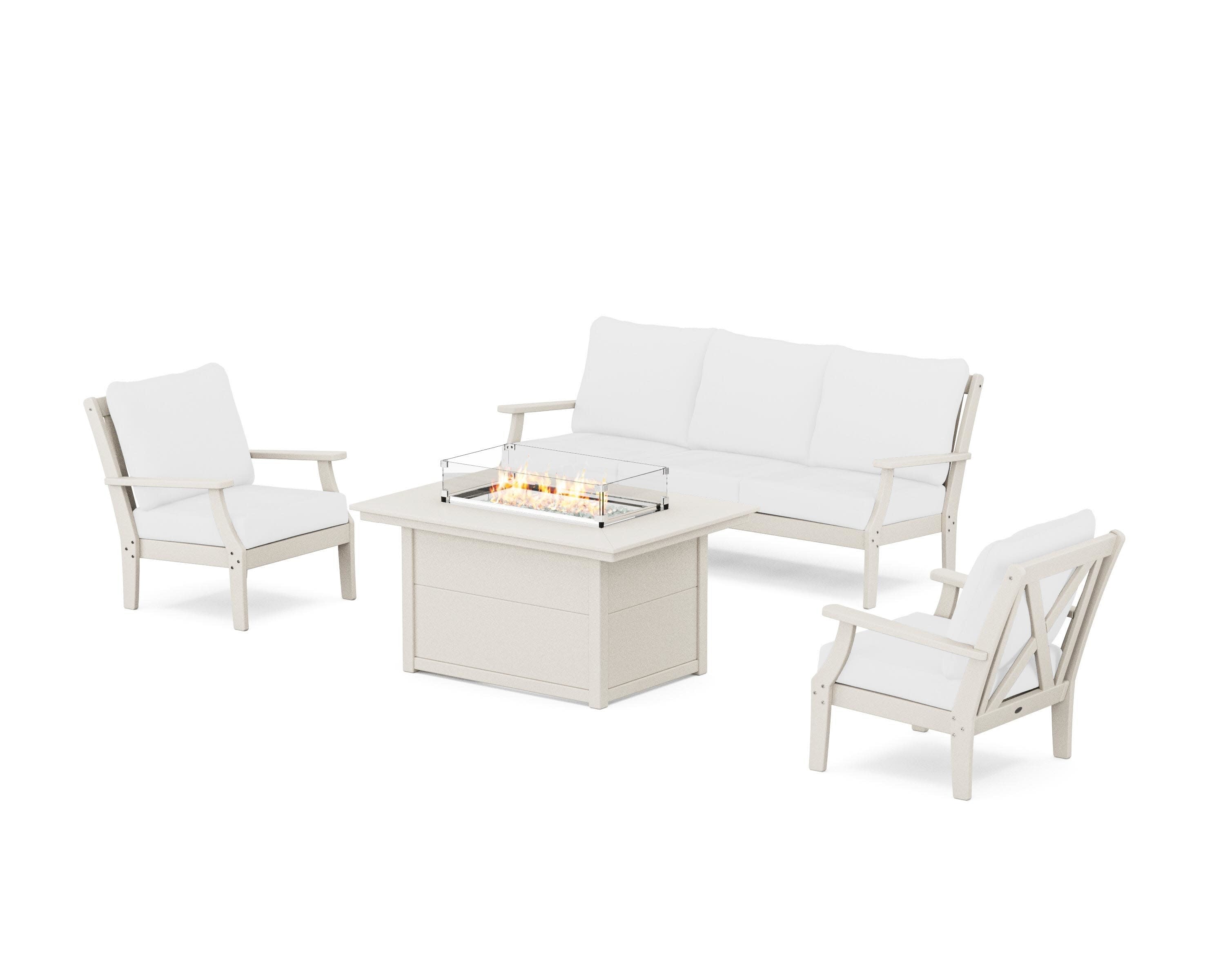 Braxton Deep Seating Fire Pit Table Set in Sand / Natural