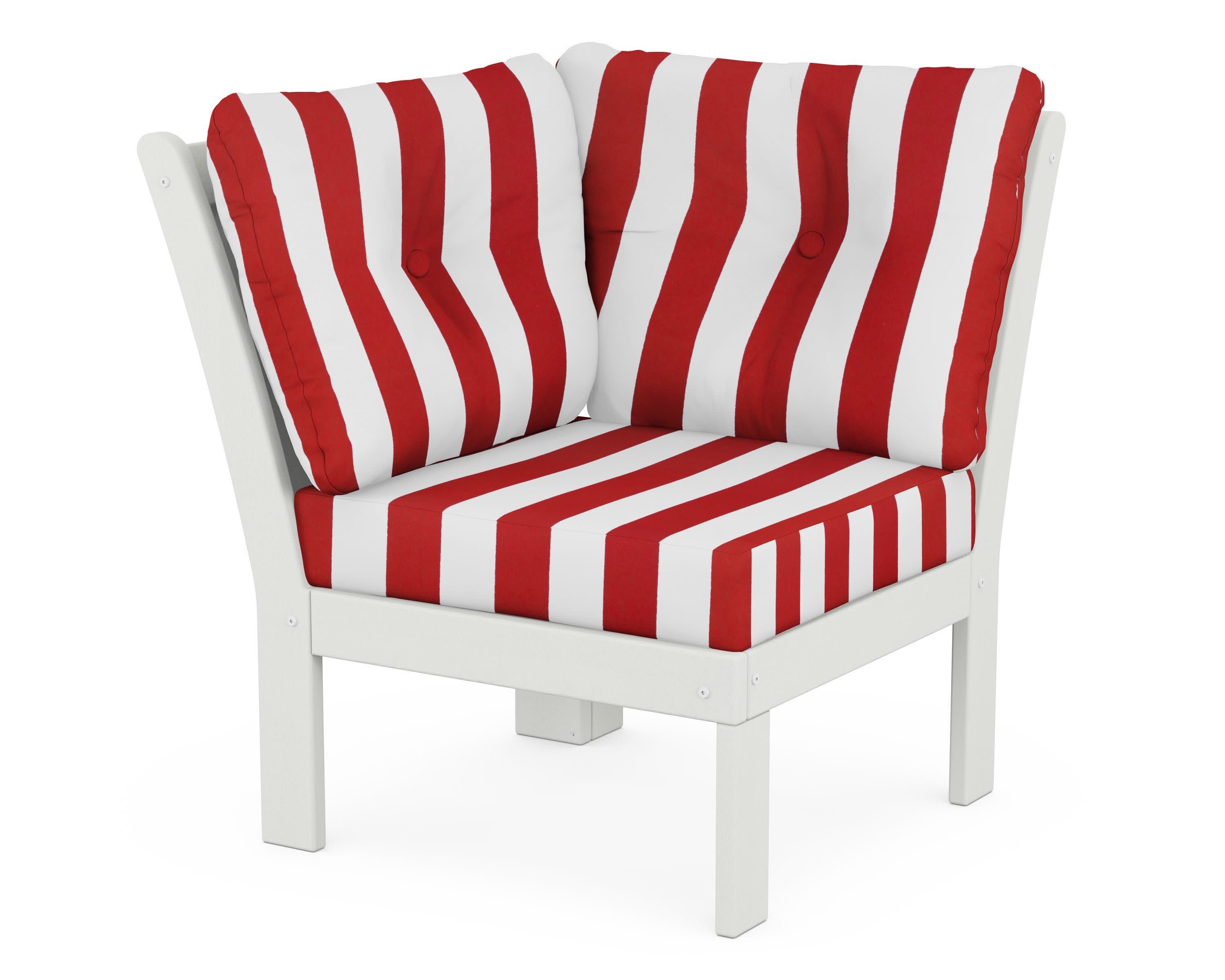 Vineyard Modular Corner Chair in Vintage White / Cabana Stripe Crimson