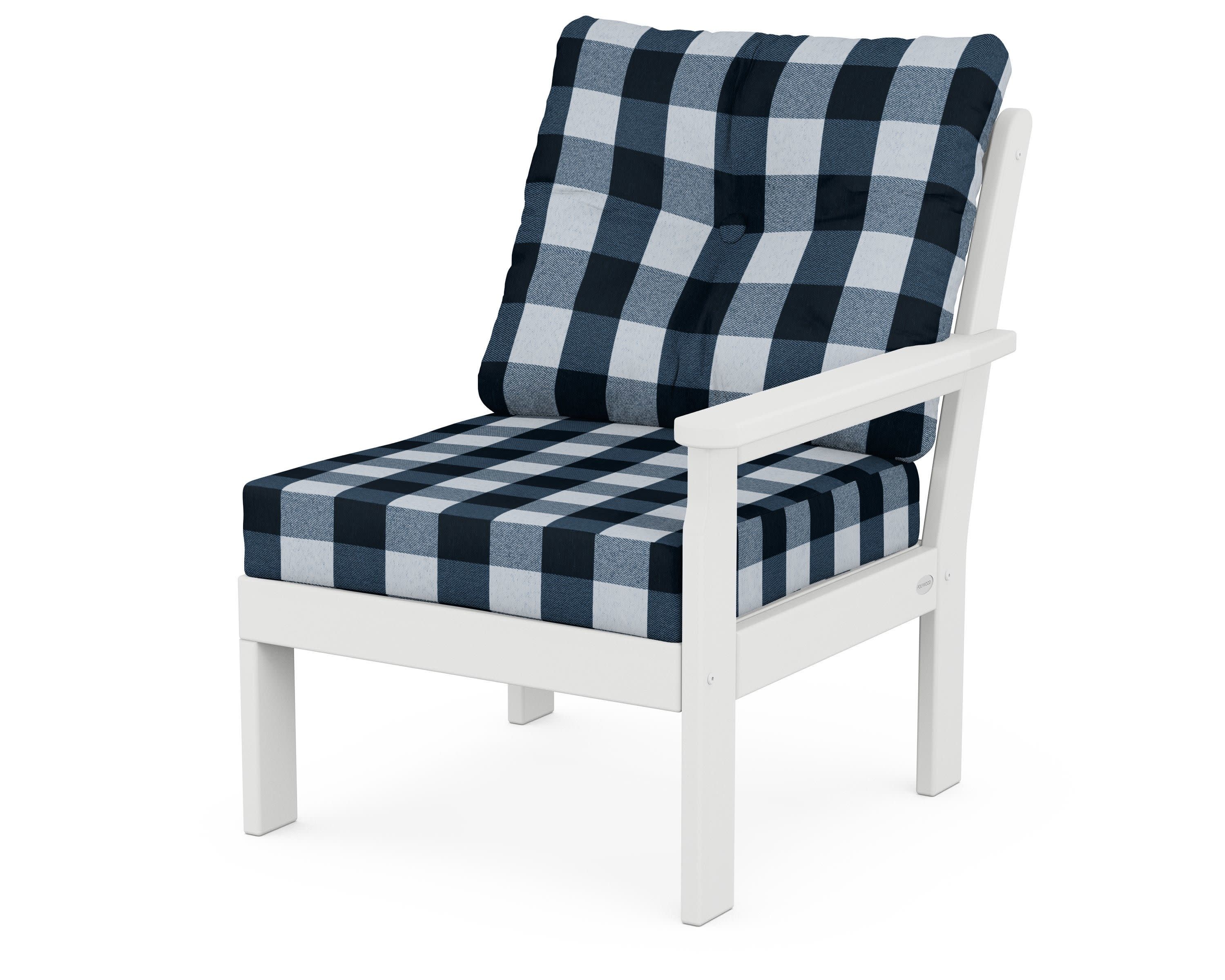 Vineyard Modular Right Arm Chair in White / Buffalo Plaid Marine Indigo