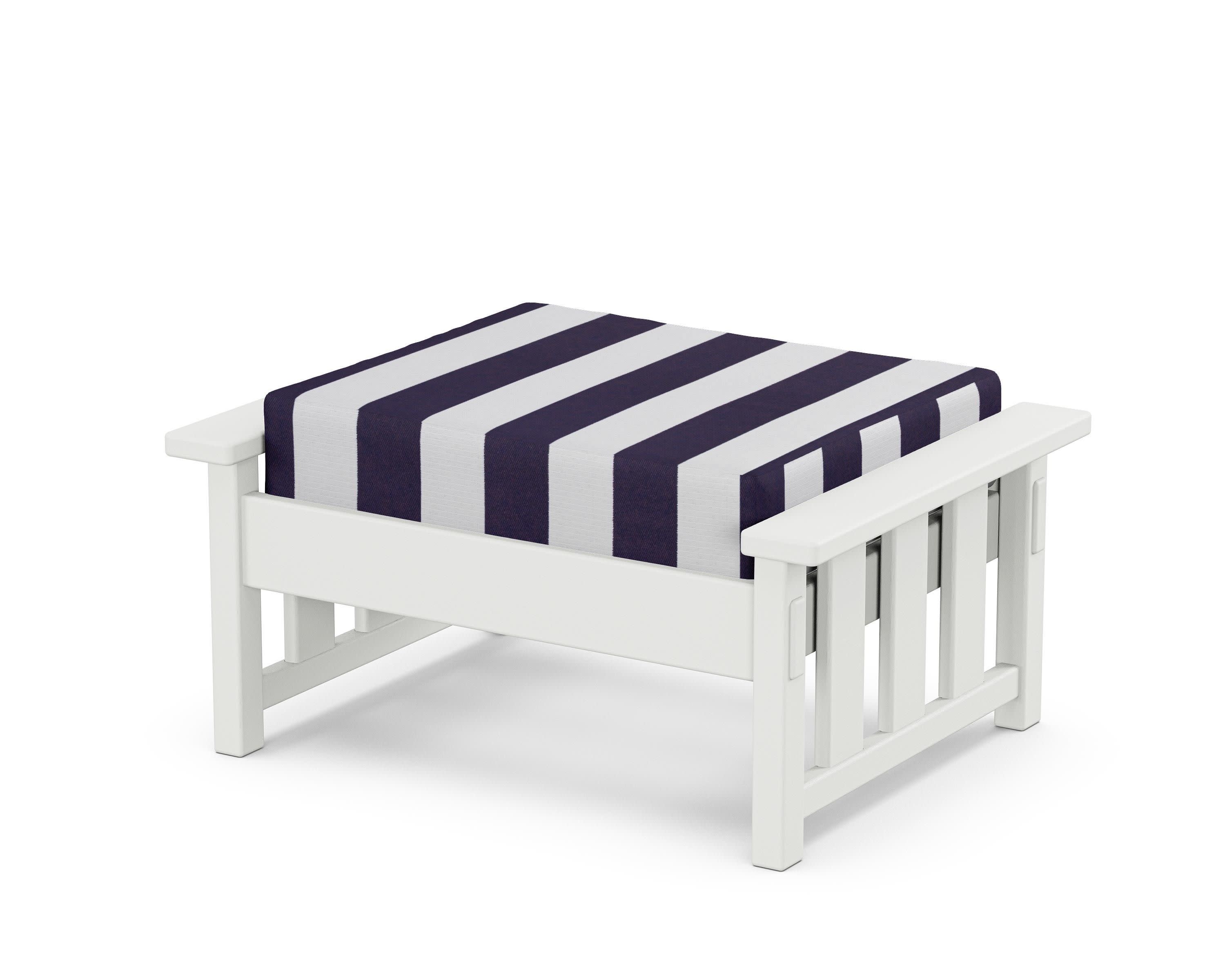 Acadia Deep Seating Ottoman in White / Cabana Stripe Navy