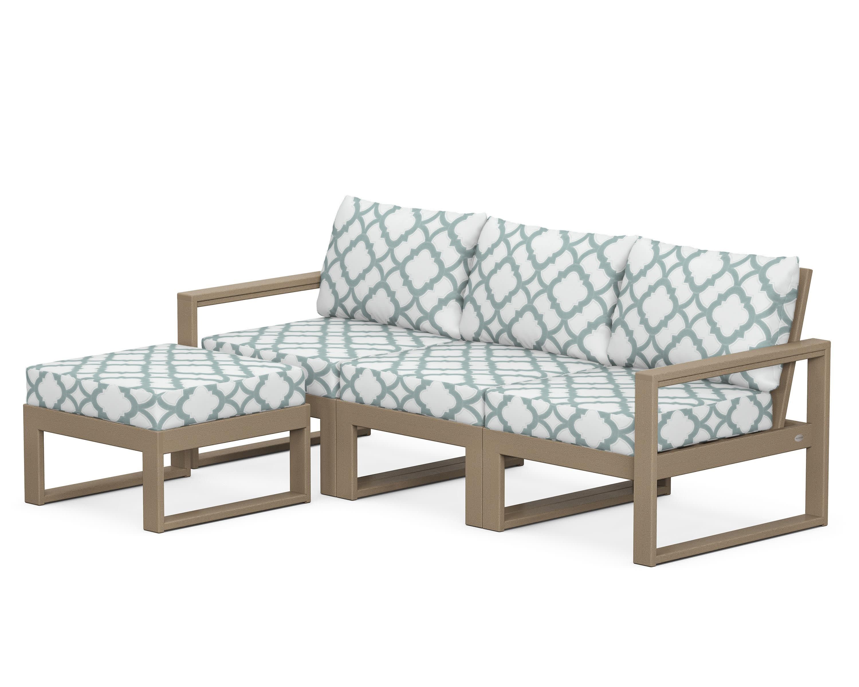 EDGE 4-Piece Modular Deep Seating Set with Ottoman in Vintage Sahara / Trellis Glacier Spa