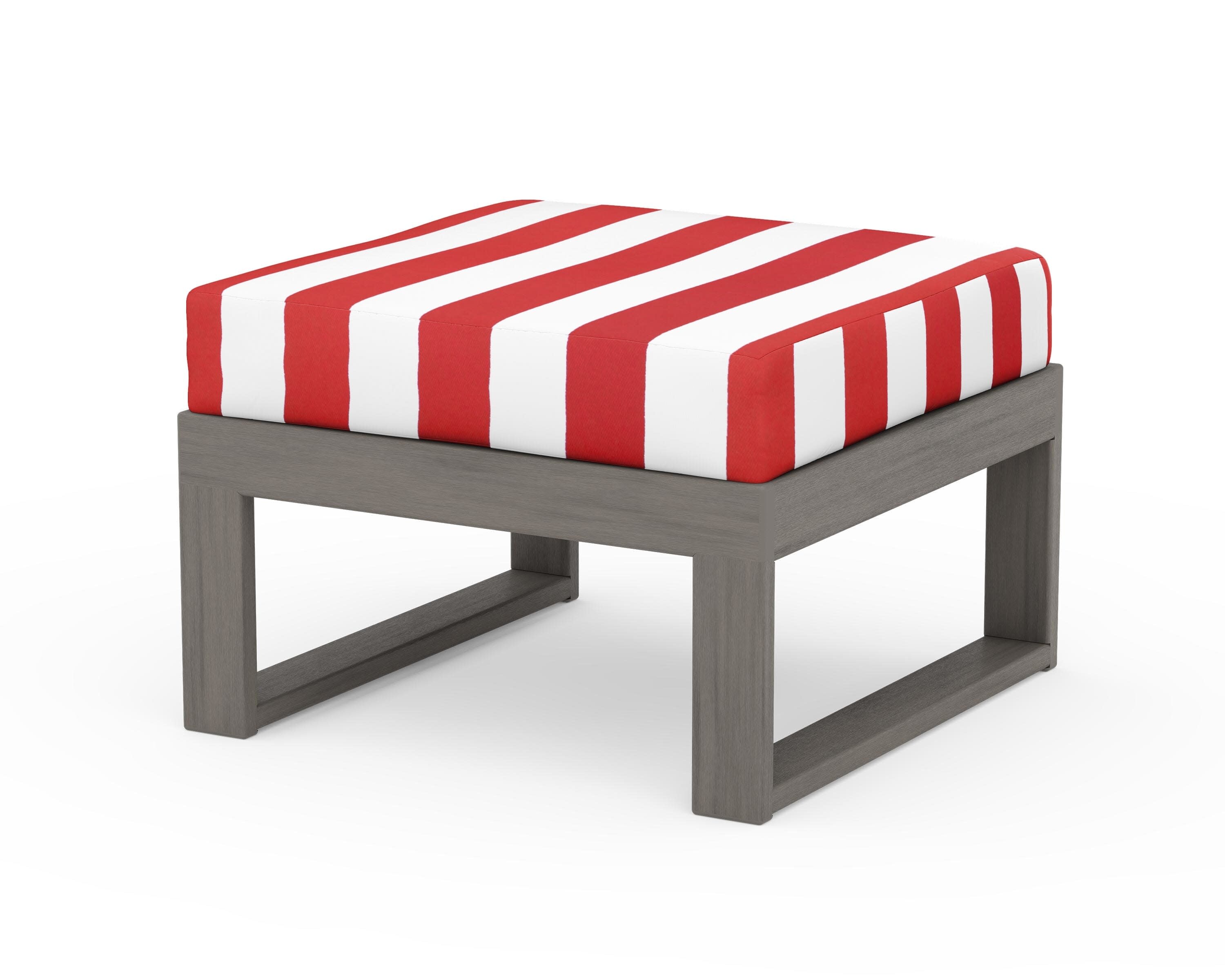 Modular Ottoman - Modern in Driftwood / Cabana Stripe Crimson