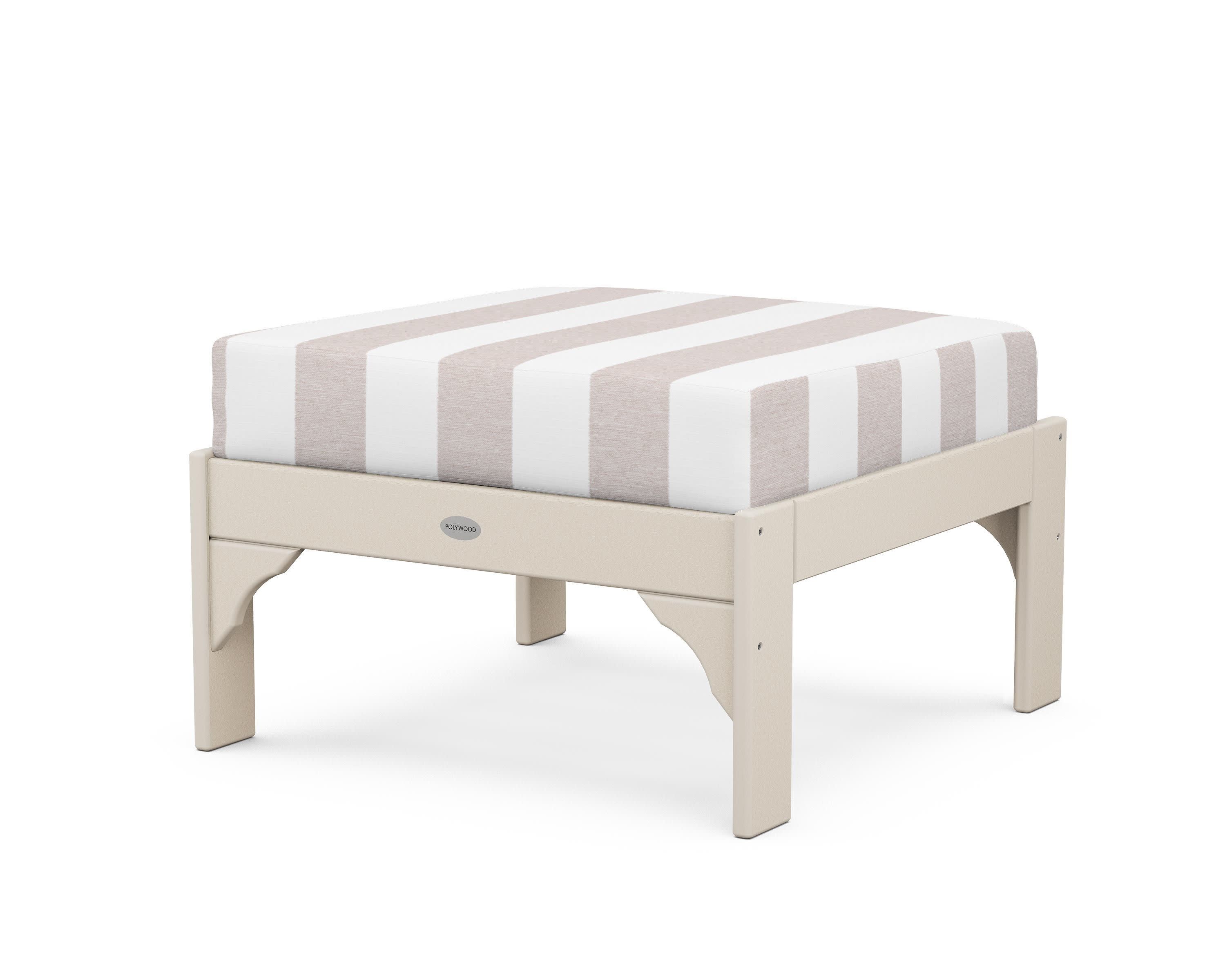 Vineyard Deep Seating Ottoman in Sand / Cabana Stripe Dune Burlap