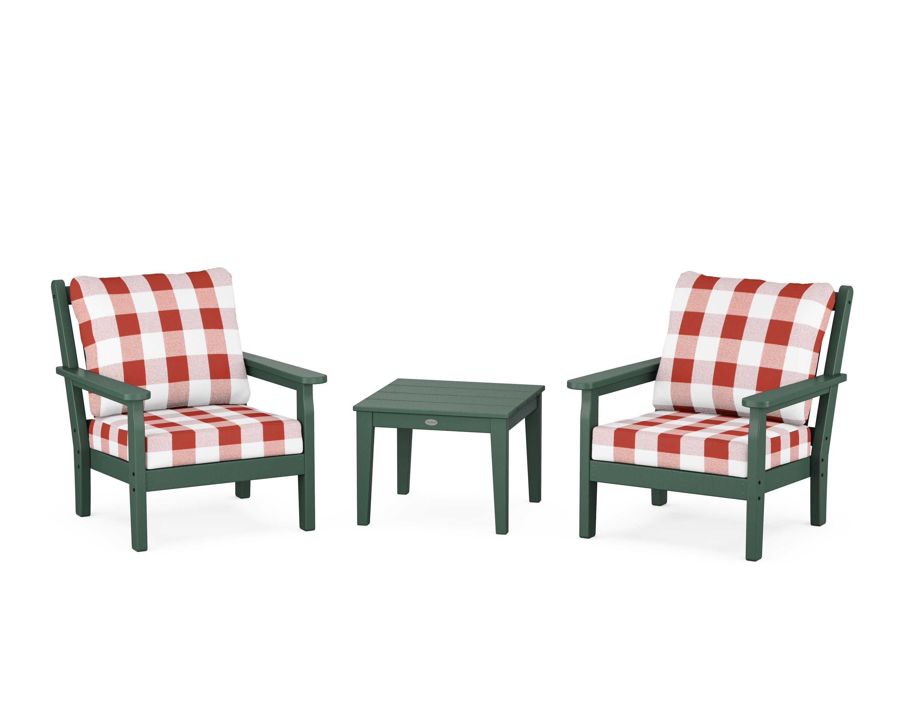 Chippendale 3-Piece Deep Seating Set in Green / Buffalo Plaid Crimson