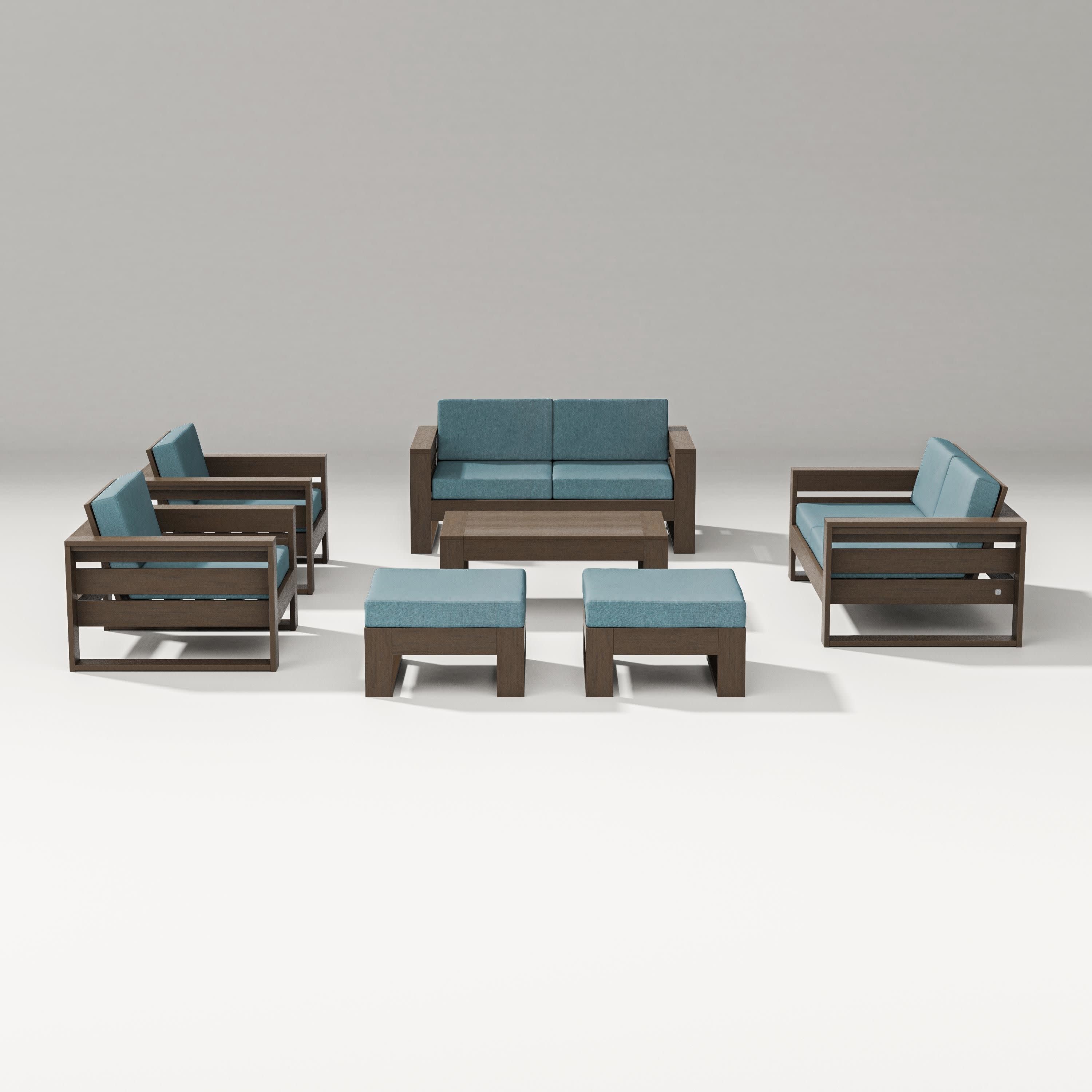 Latitude 7-Piece Lounge Loveseat Set in Kona / Ocean Teal