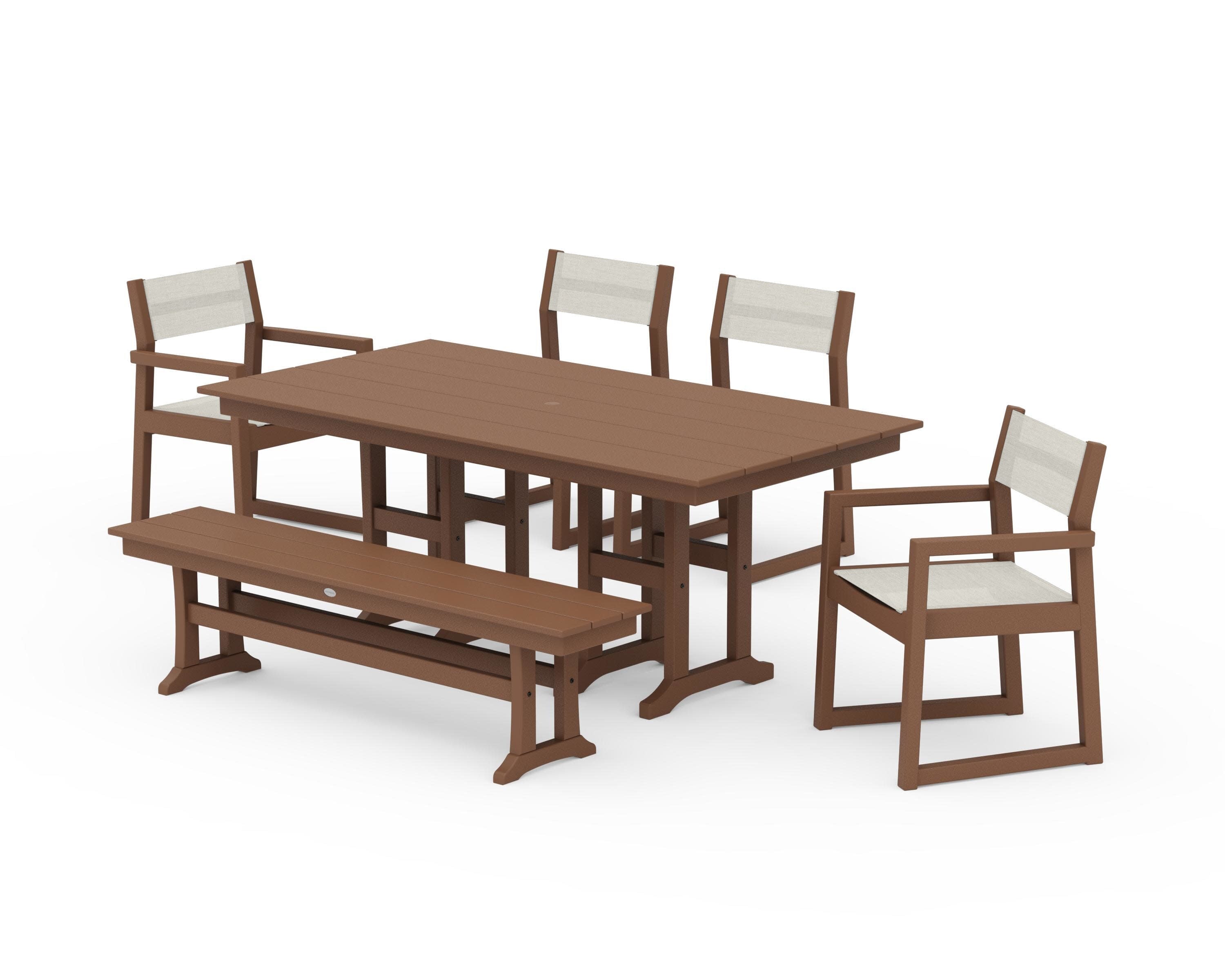 EDGE Sling 6-Piece Farmhouse Dining Set in Teak / Parchment Sling