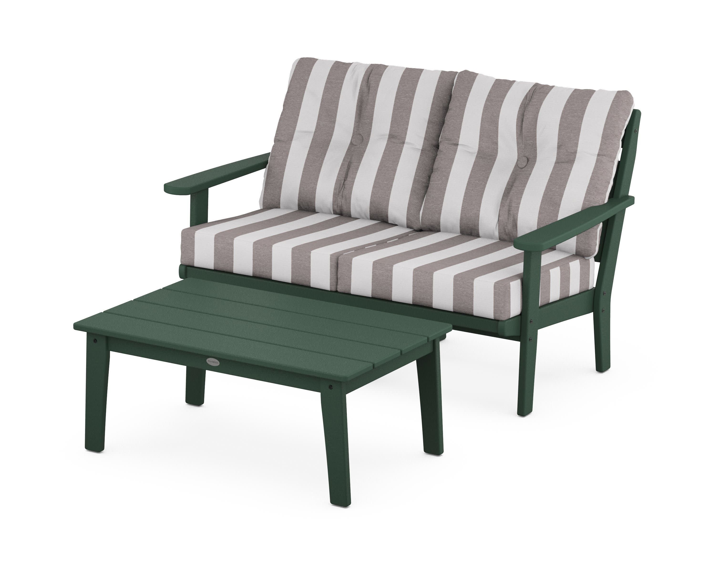 Lakeside 2-Piece Lounge Loveseat Set in Green / Cabana Stripe Grey Mist