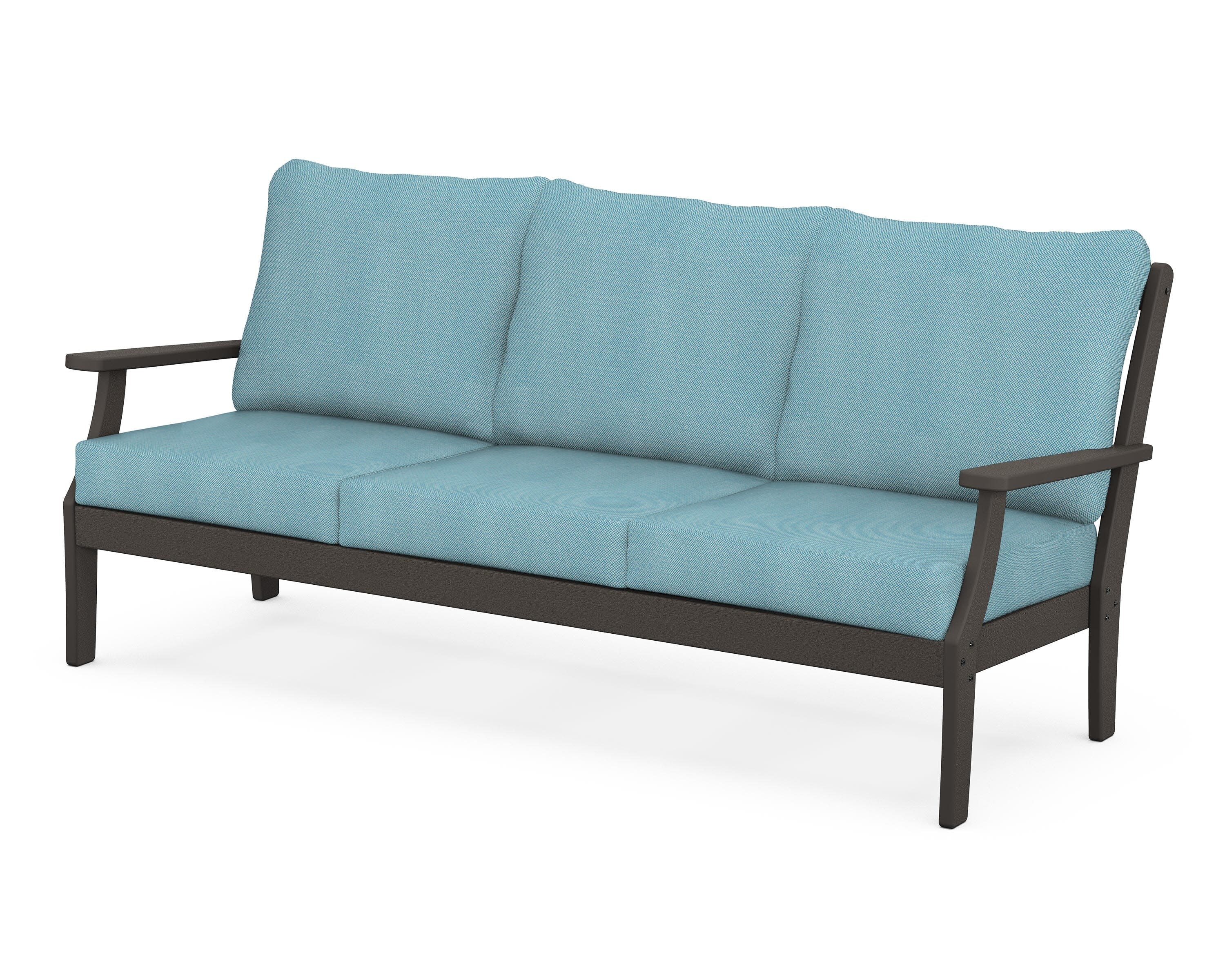 Braxton Deep Seating Sofa in Vintage Coffee / Lattice Sky Blue