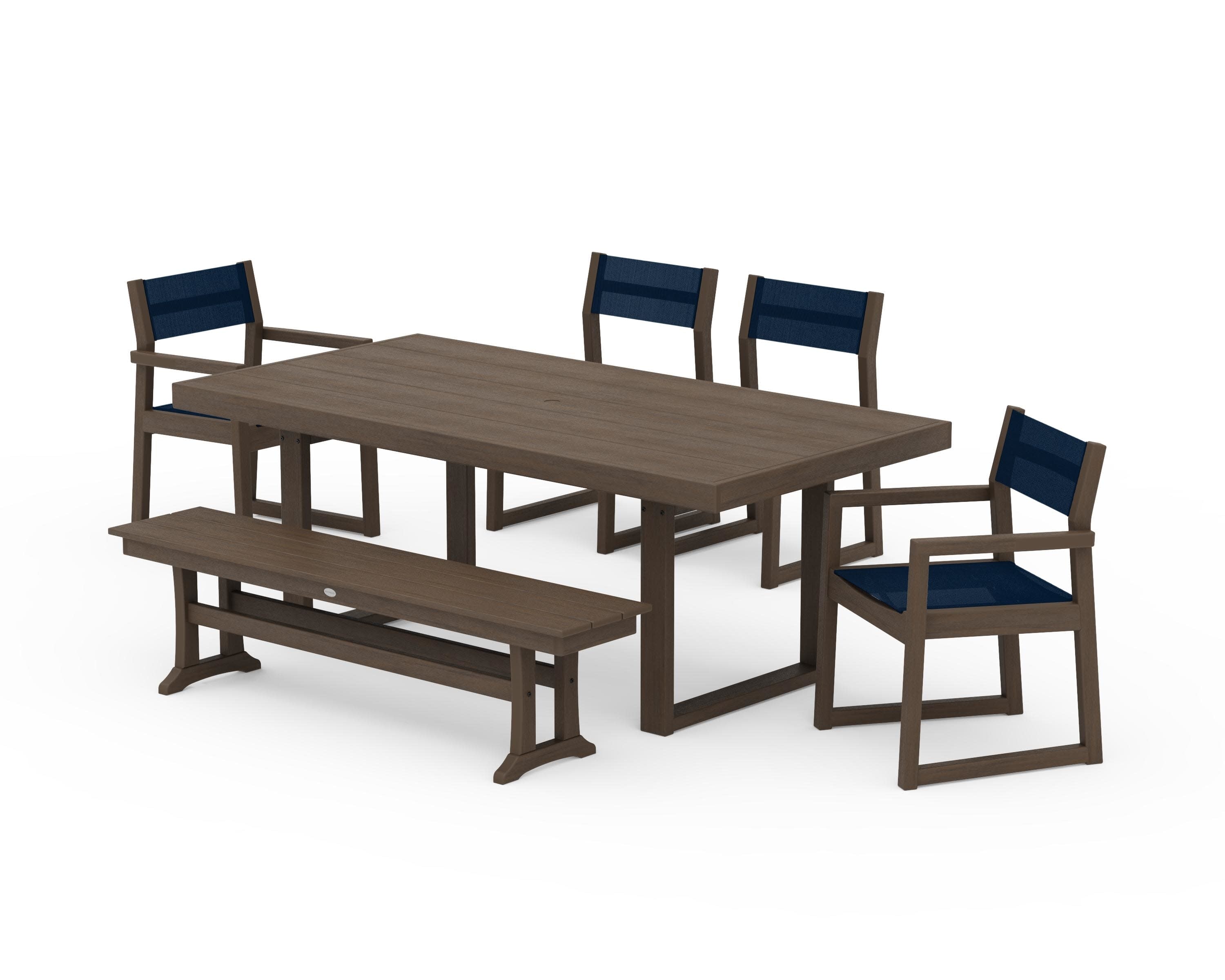 EDGE Sling 6-Piece Dining Set with Bench in Kona / Navy Blue Sling