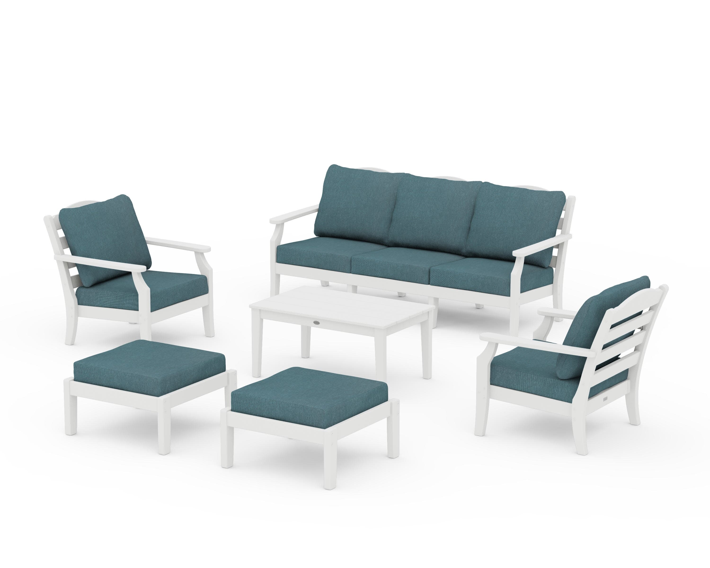 Savannah 6-Piece Lounge Sofa Set in Vintage White / Ocean Teal