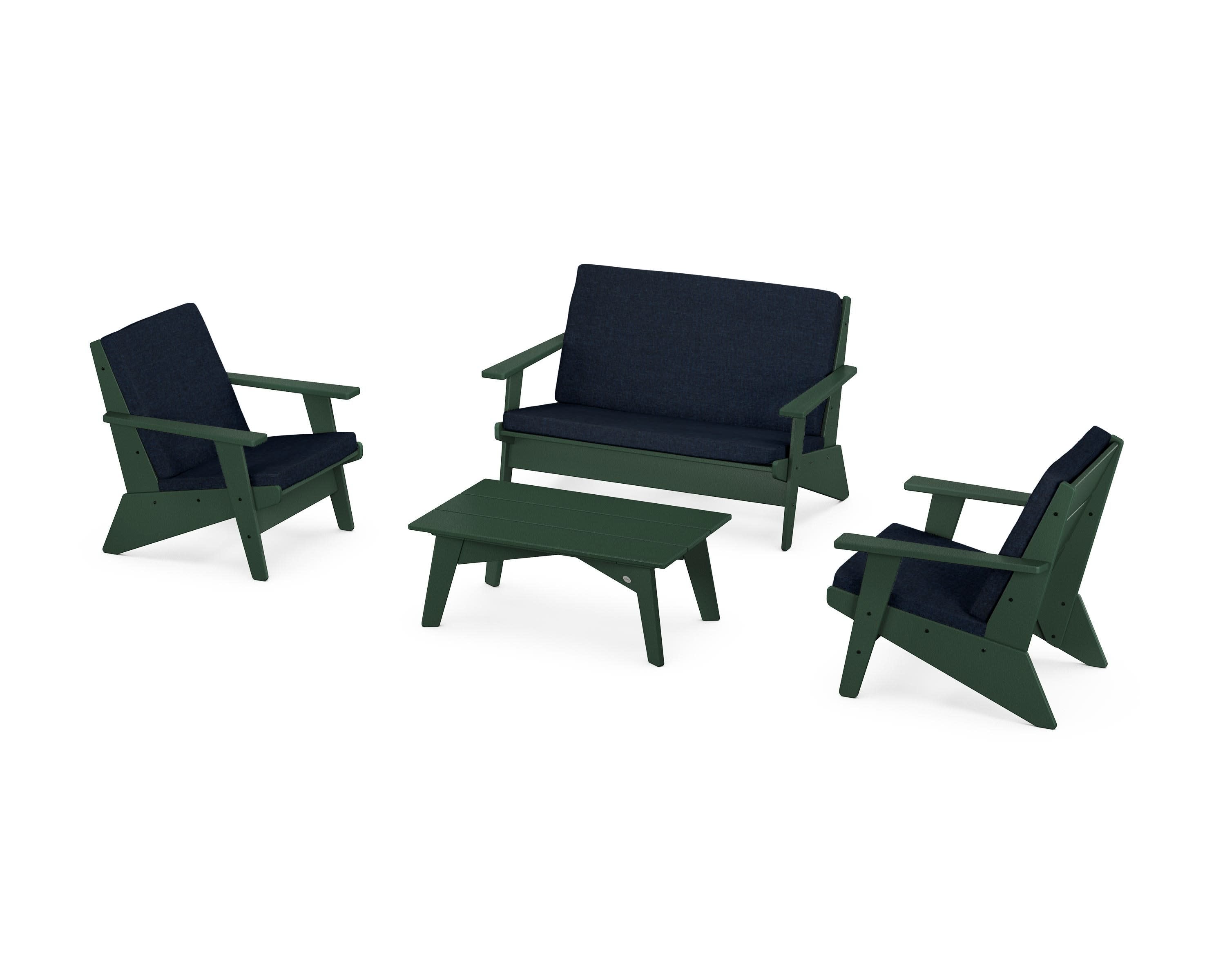 Riviera Modern Lounge 4-Piece Set in Green / Marine Indigo