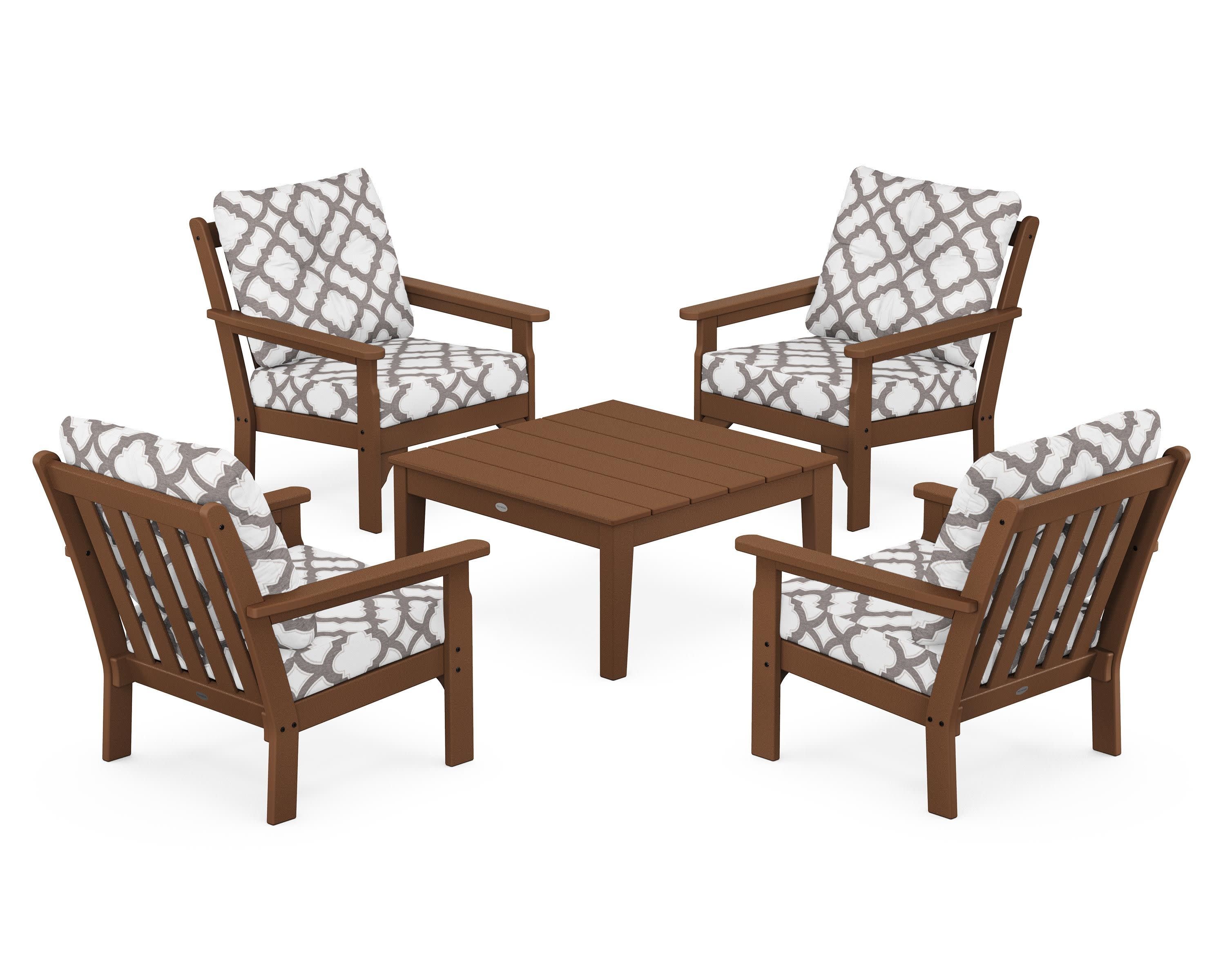 Vineyard 5-Piece Deep Seating Conversation Set in Teak / Trellis Grey Mist
