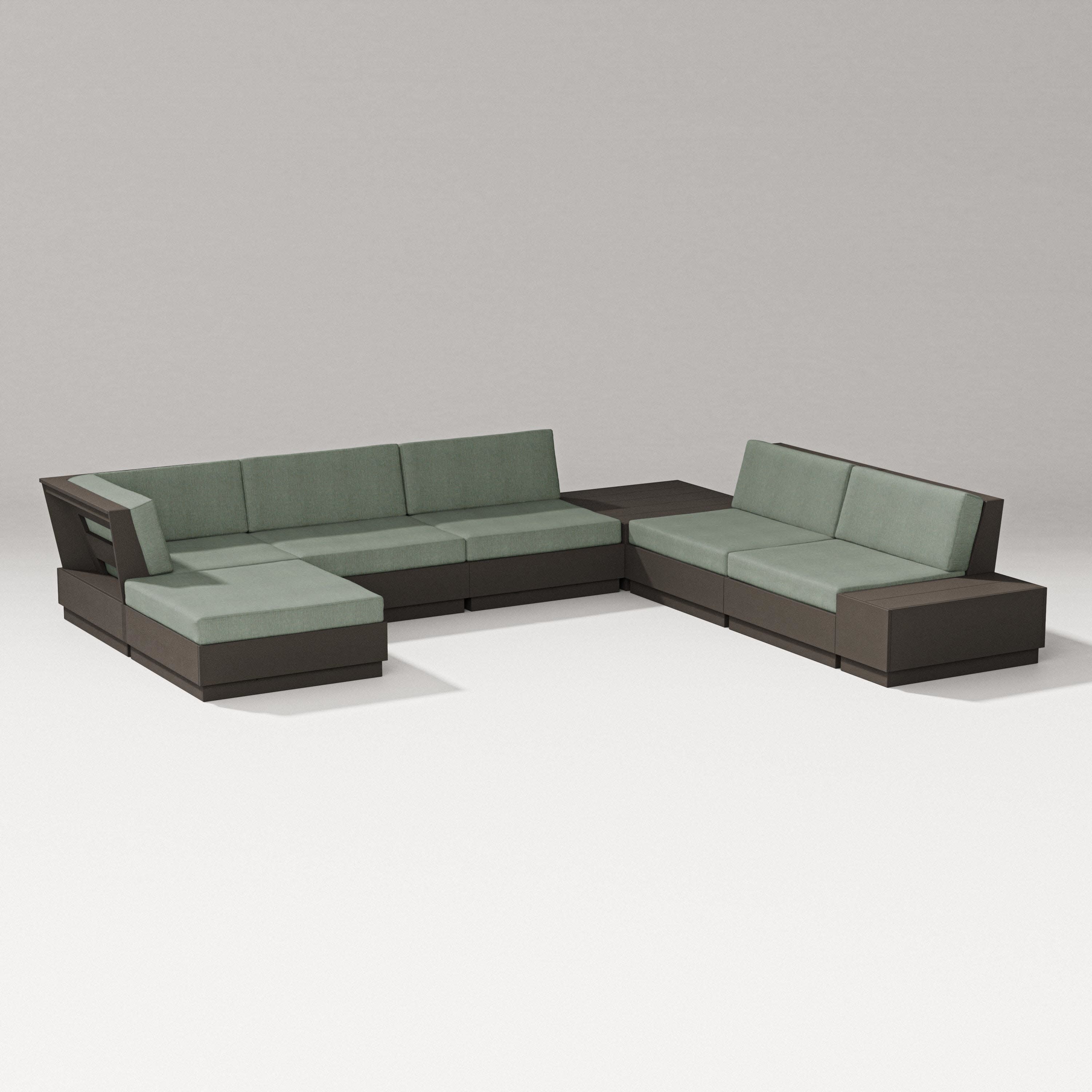 Elevate 8-Piece Corner Sectional in Vintage Coffee / Cast Sage