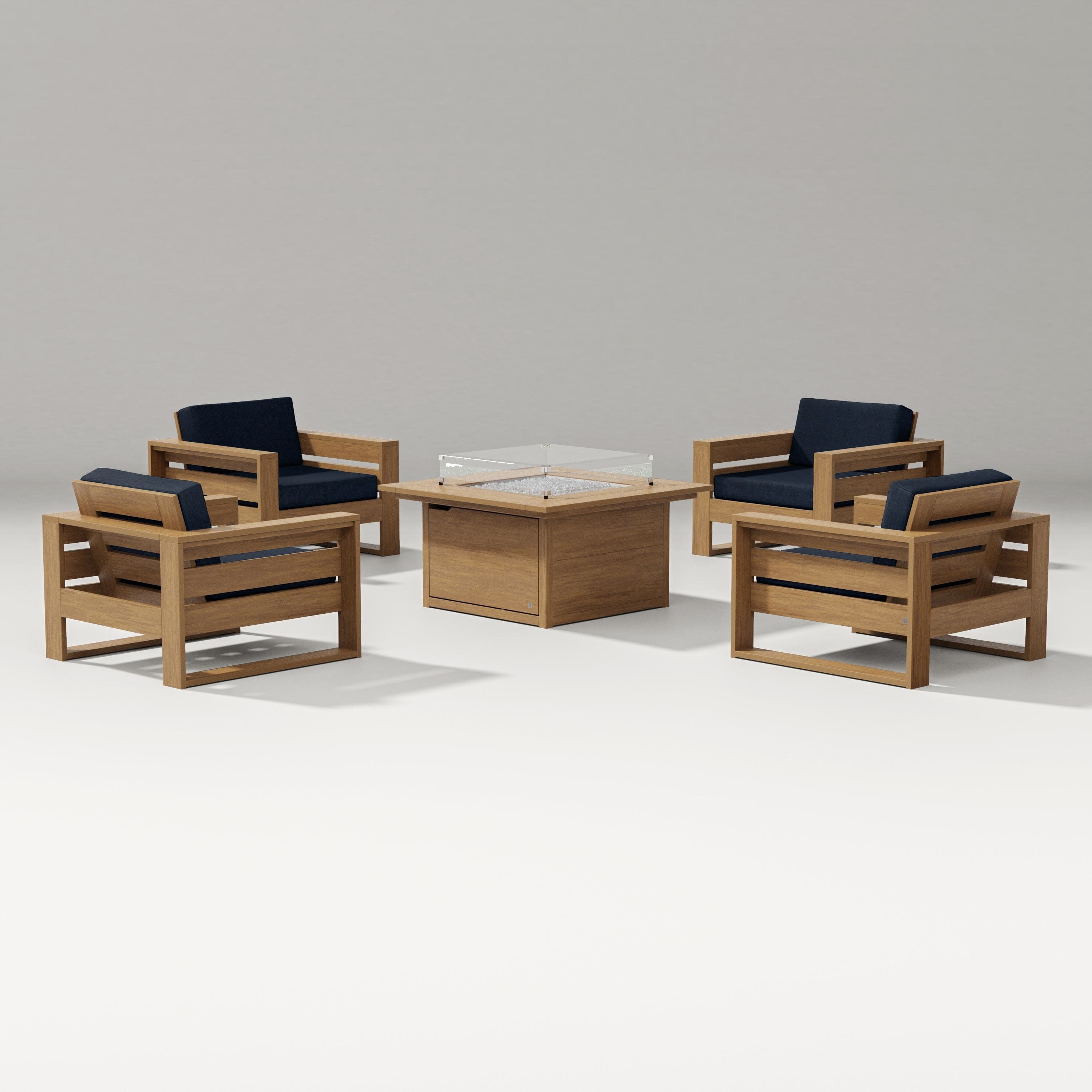 Latitude 5-Piece Lounge Fire Table Set in Natural / Marine Indigo