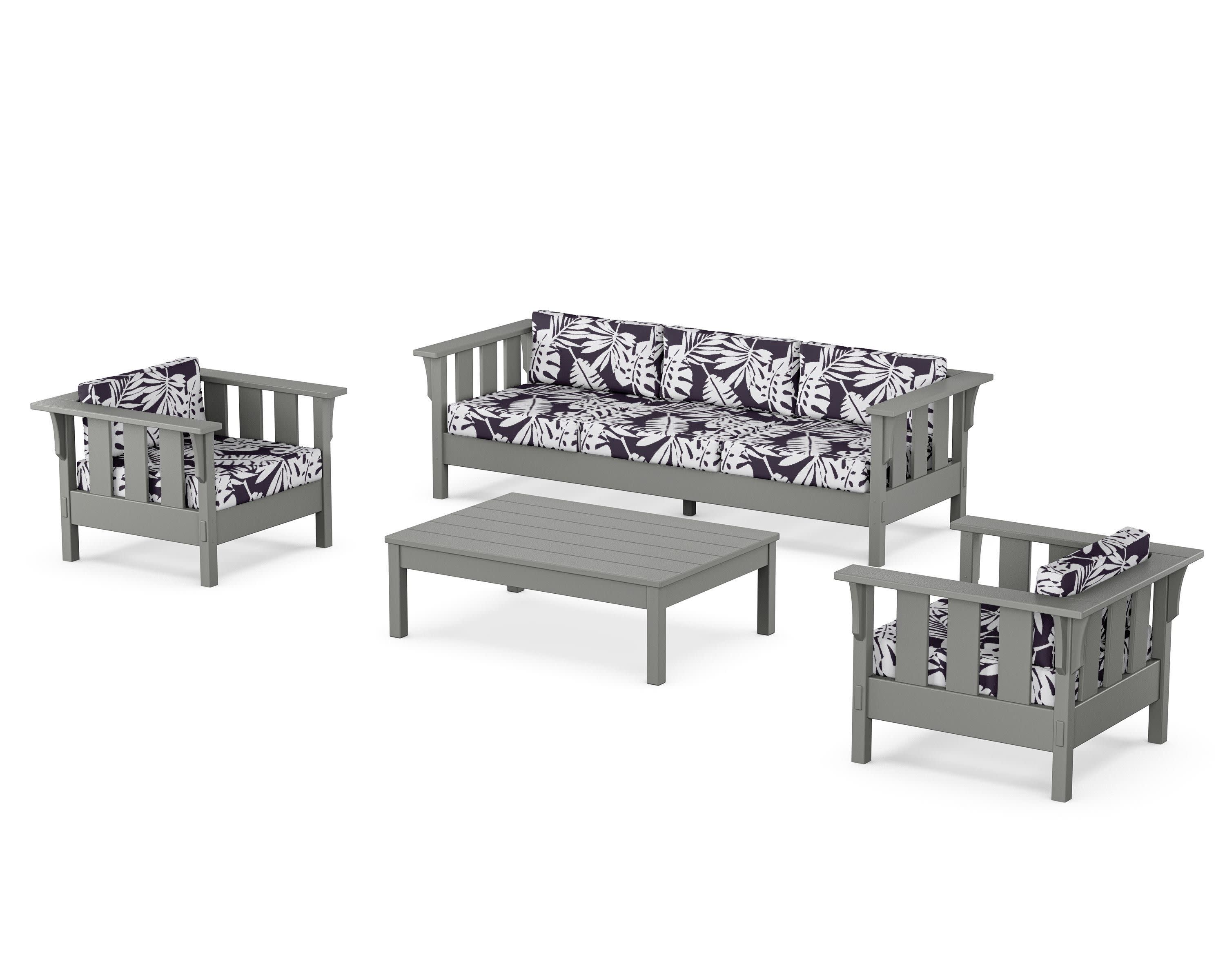 Acadia 4-Piece Deep Seating Set with Sofa in Slate Grey / Leaf Navy