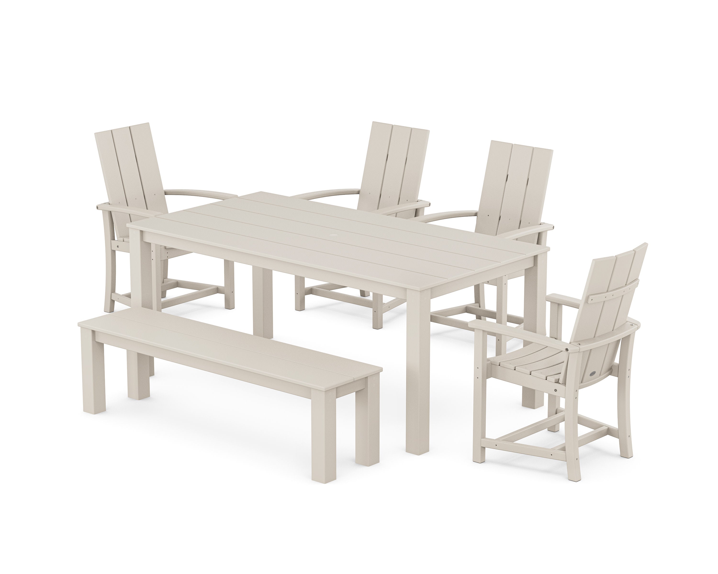 Modern Adirondack 6-Piece Parsons Dining Set with Bench in Sand