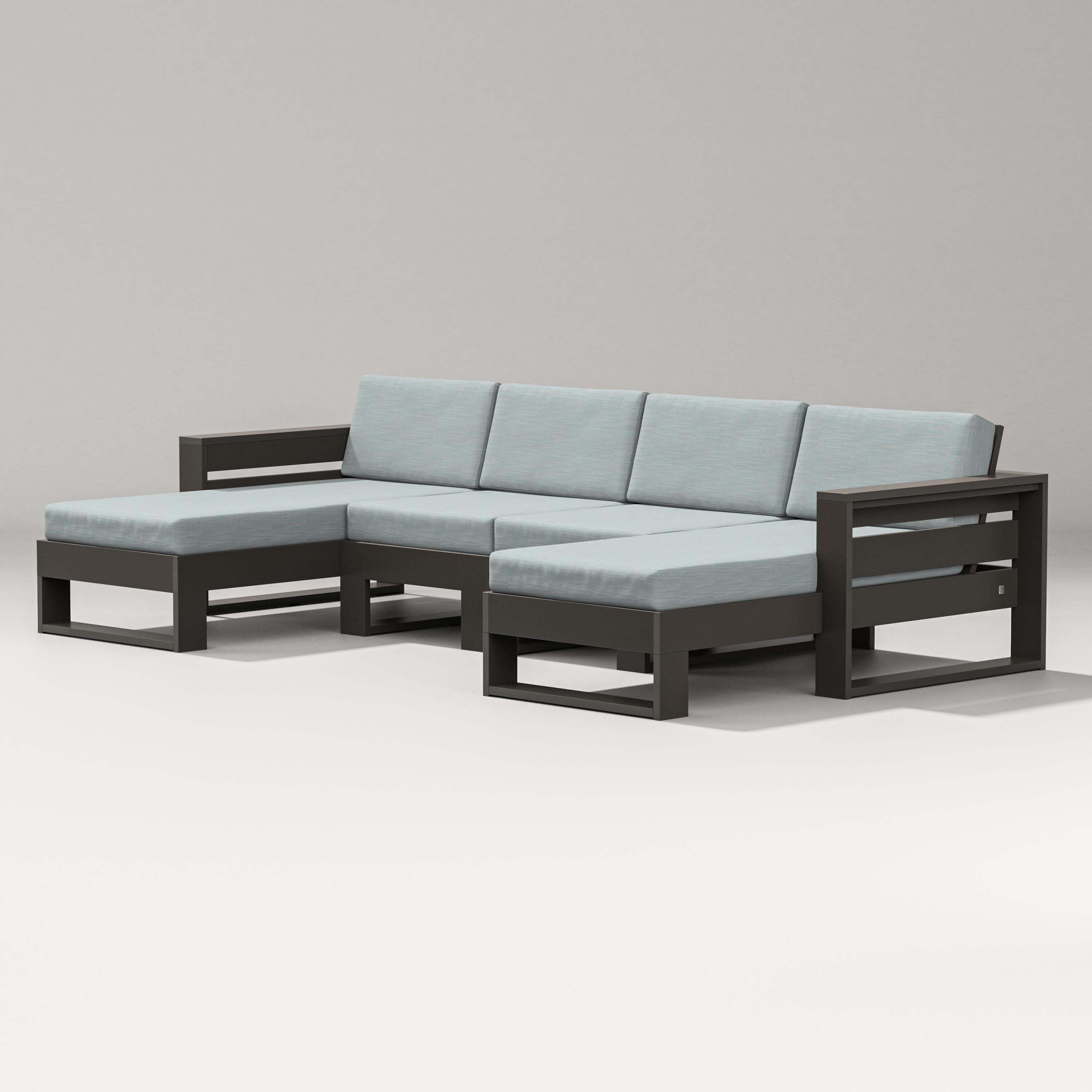 Latitude Double Chaise Sectional in Vintage Coffee / Soothe Mist