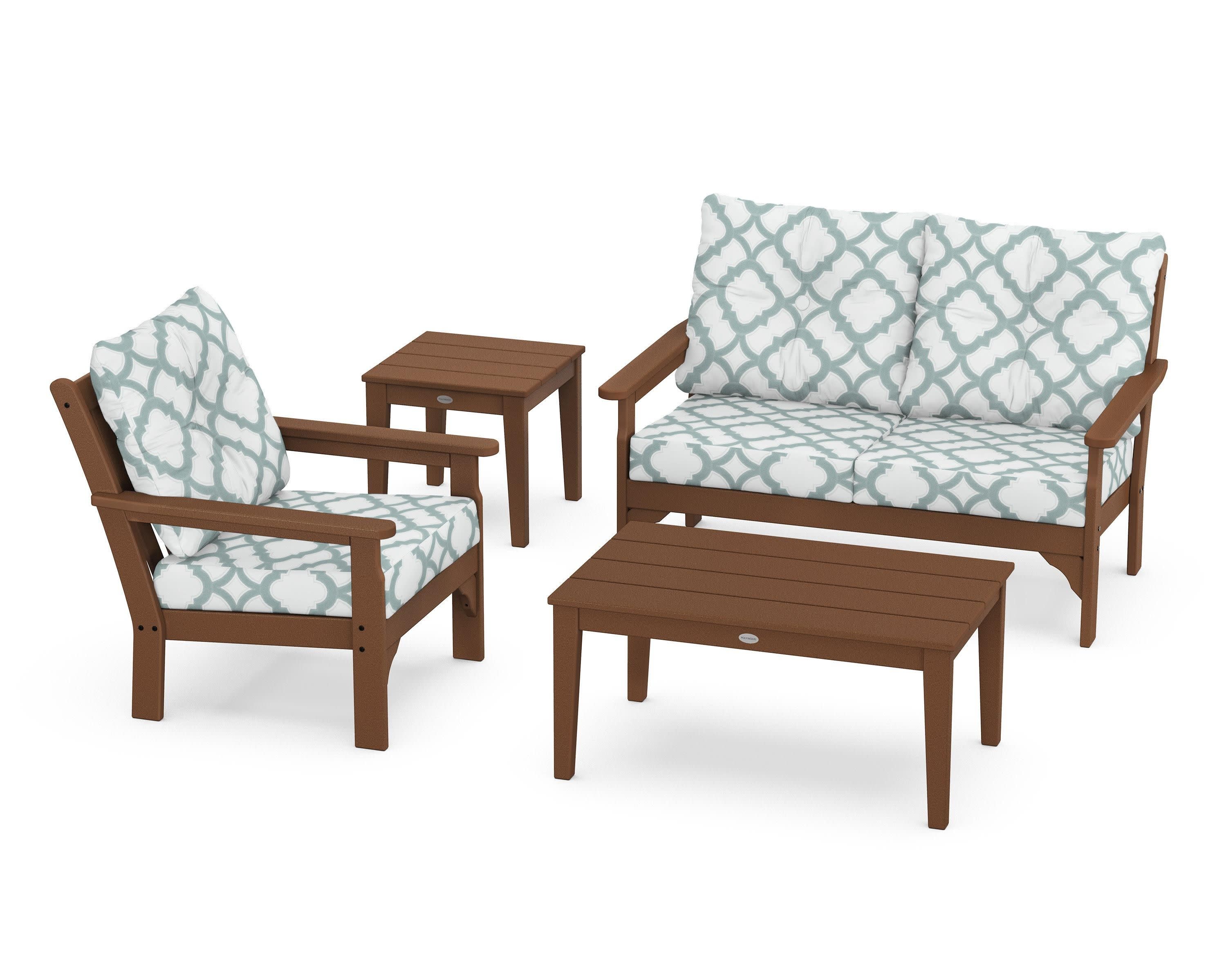 Vineyard 4-Piece Deep Seating Set in Teak / Trellis Glacier Spa