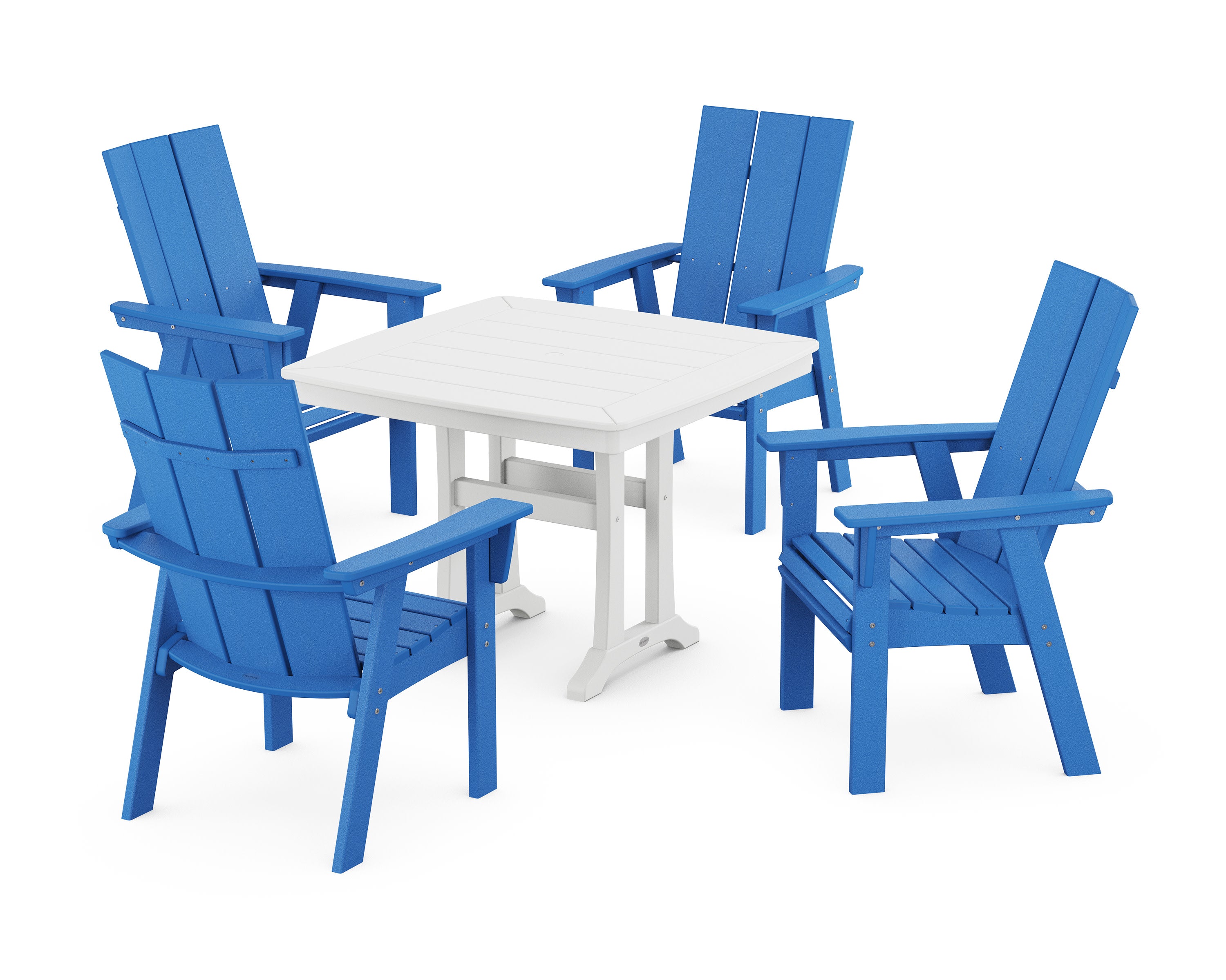 Modern Adirondack 5-Piece Dining Set with Trestle Legs in Pacific Blue / White