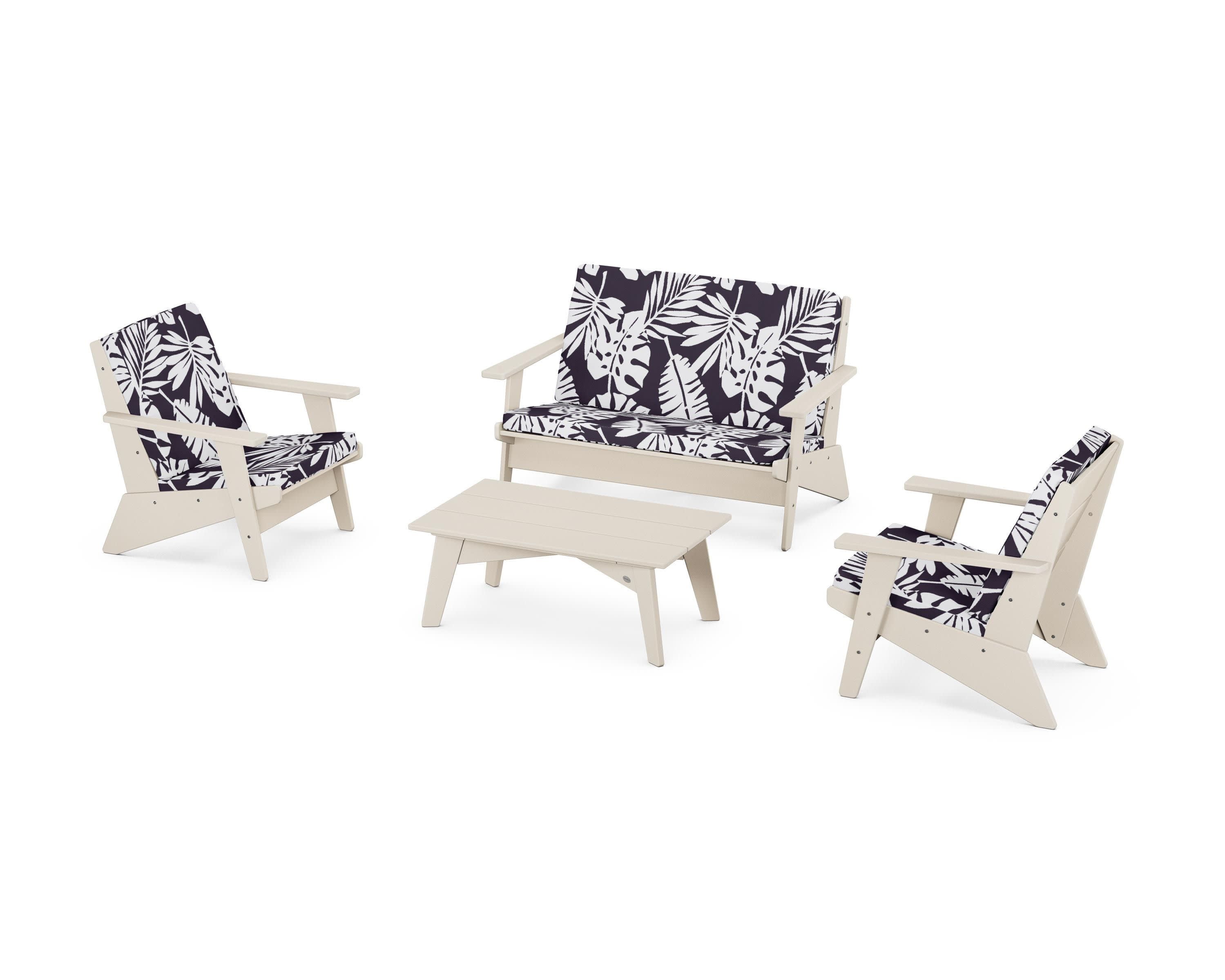 Riviera Modern Lounge 4-Piece Set in Sand / Leaf Navy
