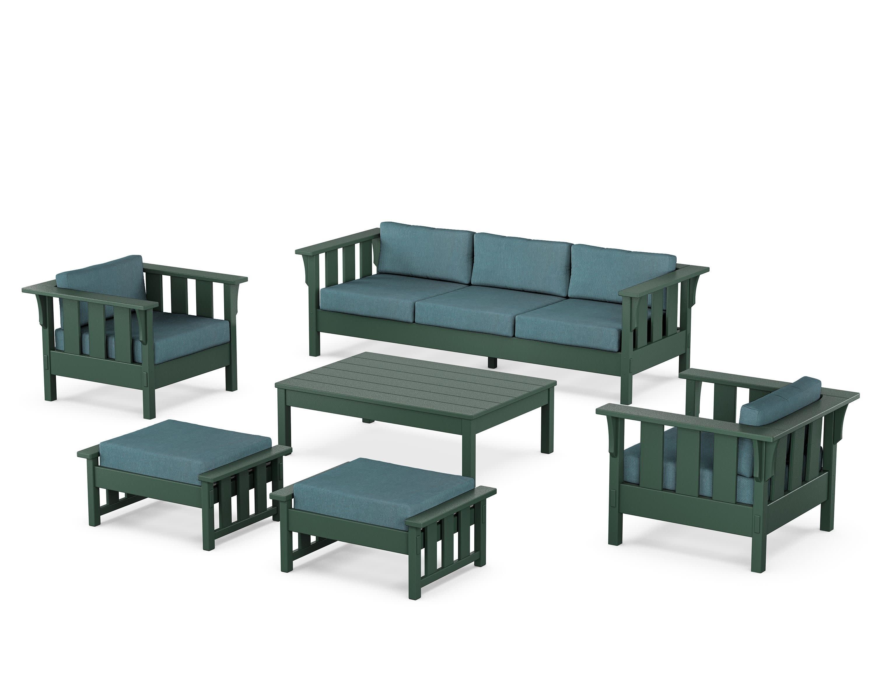 Acadia 6-Piece Lounge Sofa Set in Green / Ocean Teal