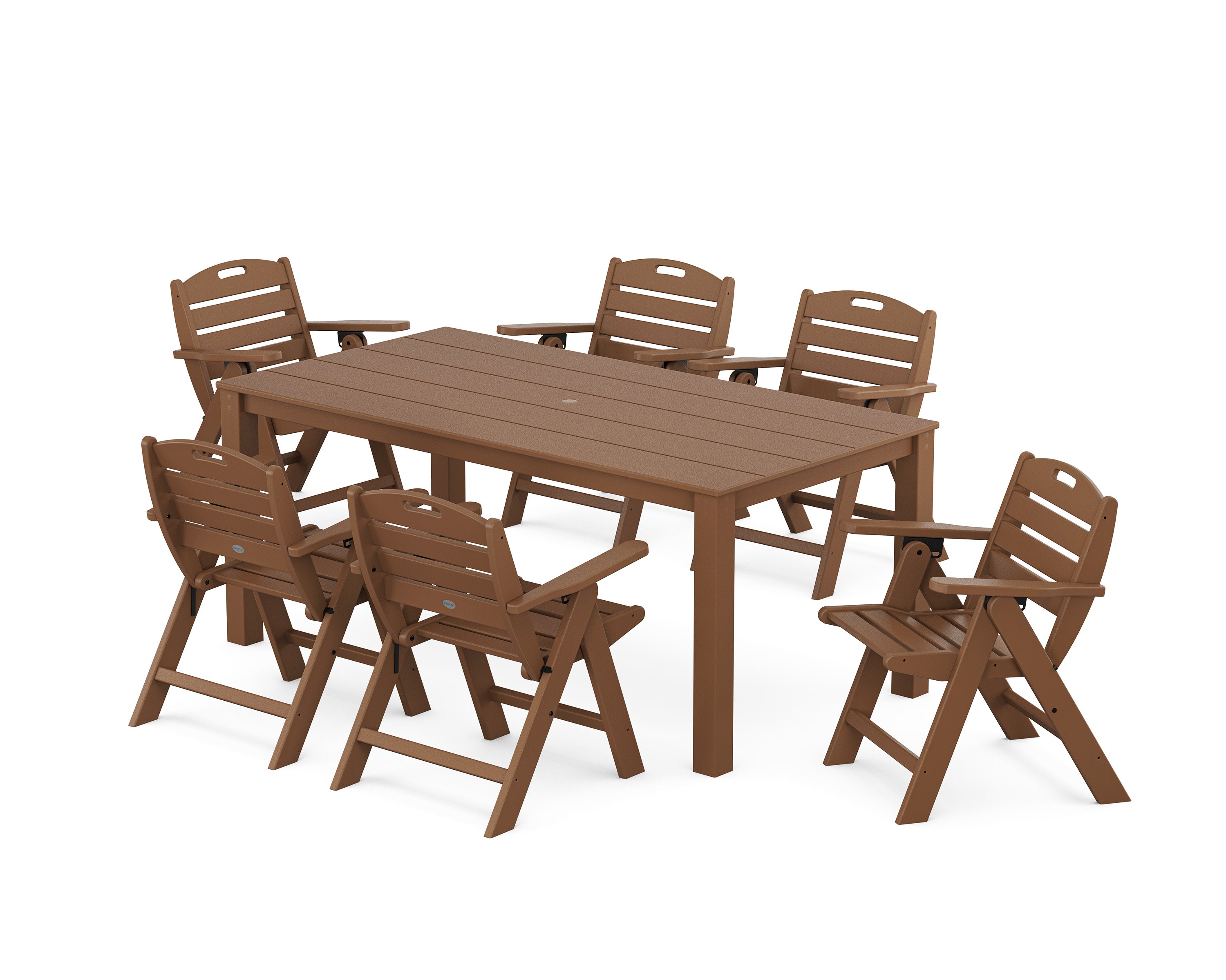 Nautical Folding Lowback Chair 7-Piece Parsons Dining Set in Teak
