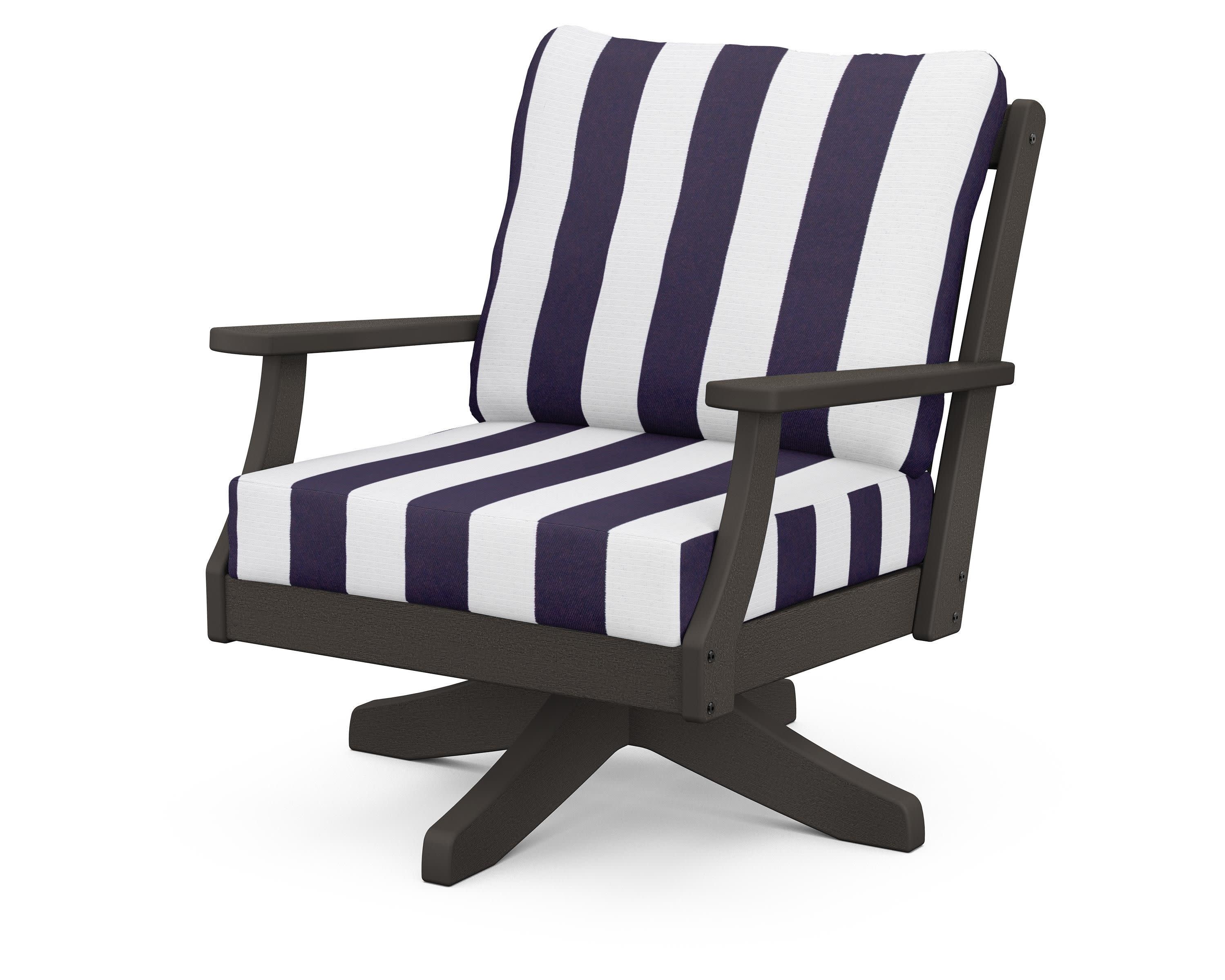 Braxton Deep Seating Swivel Chair in Vintage Coffee / Cabana Stripe Navy