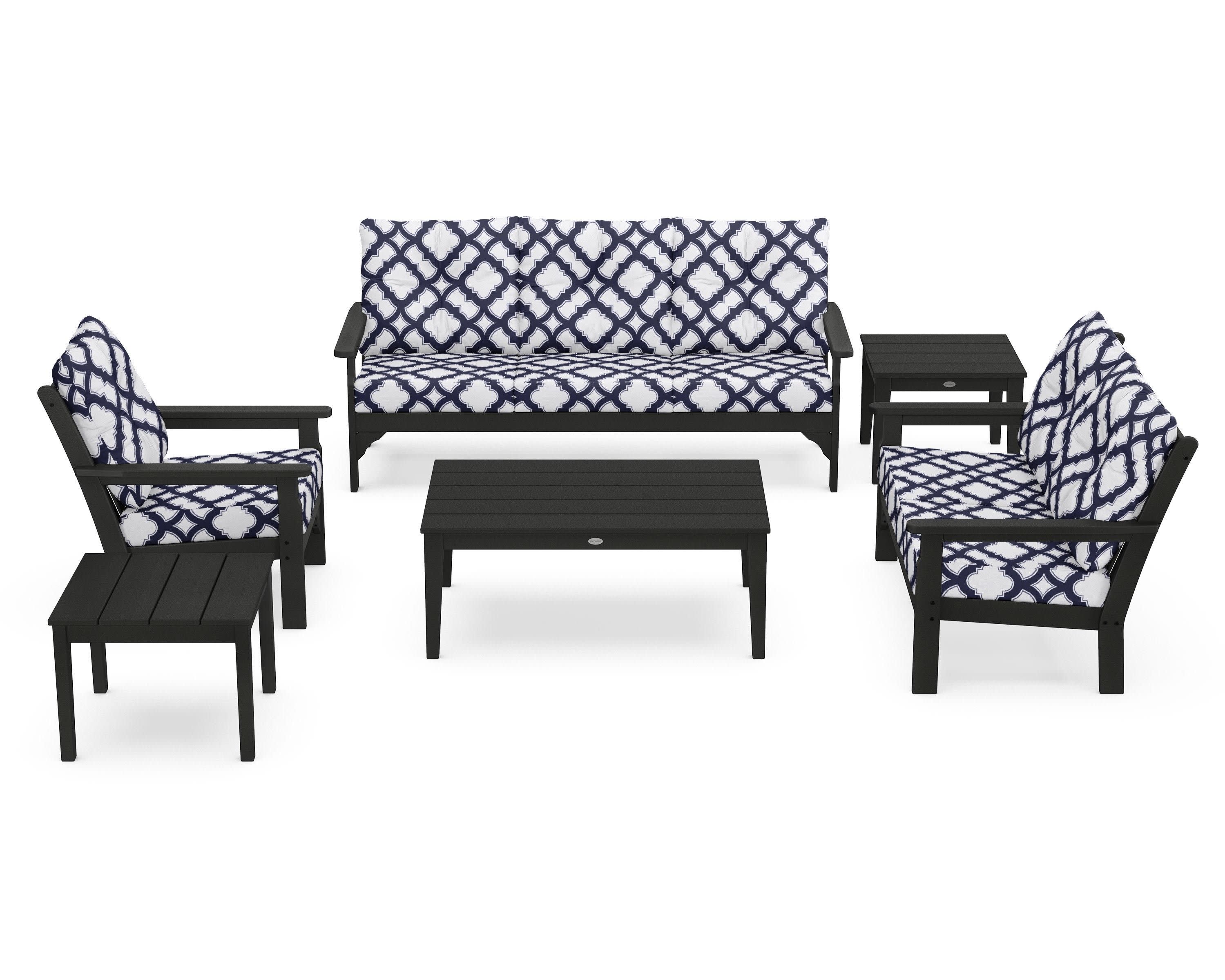 Vineyard 6-Piece Deep Seating Set in Green / Trellis Navy