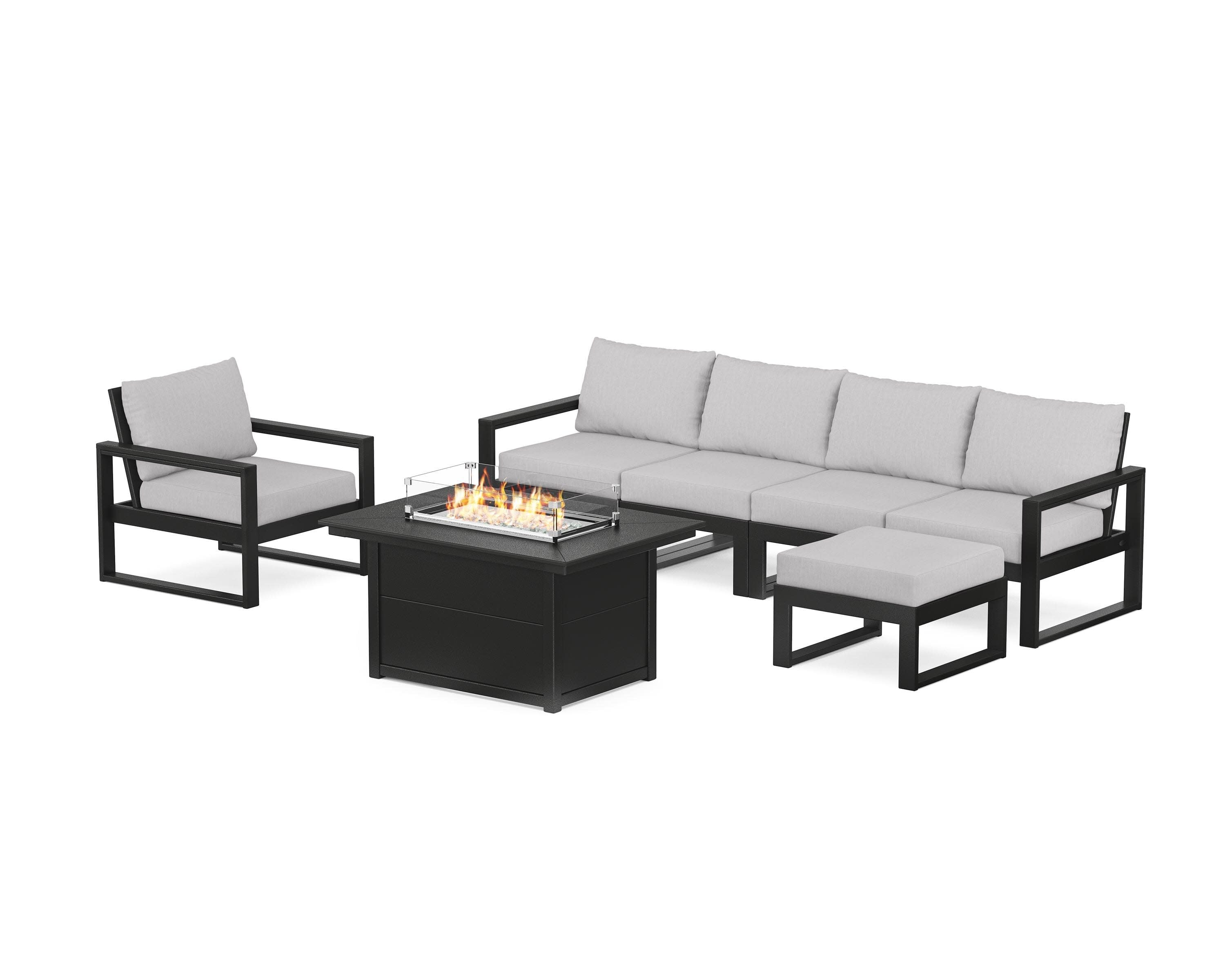 EDGE Sectional Lounge and Fire Pit Set in Black / Granite