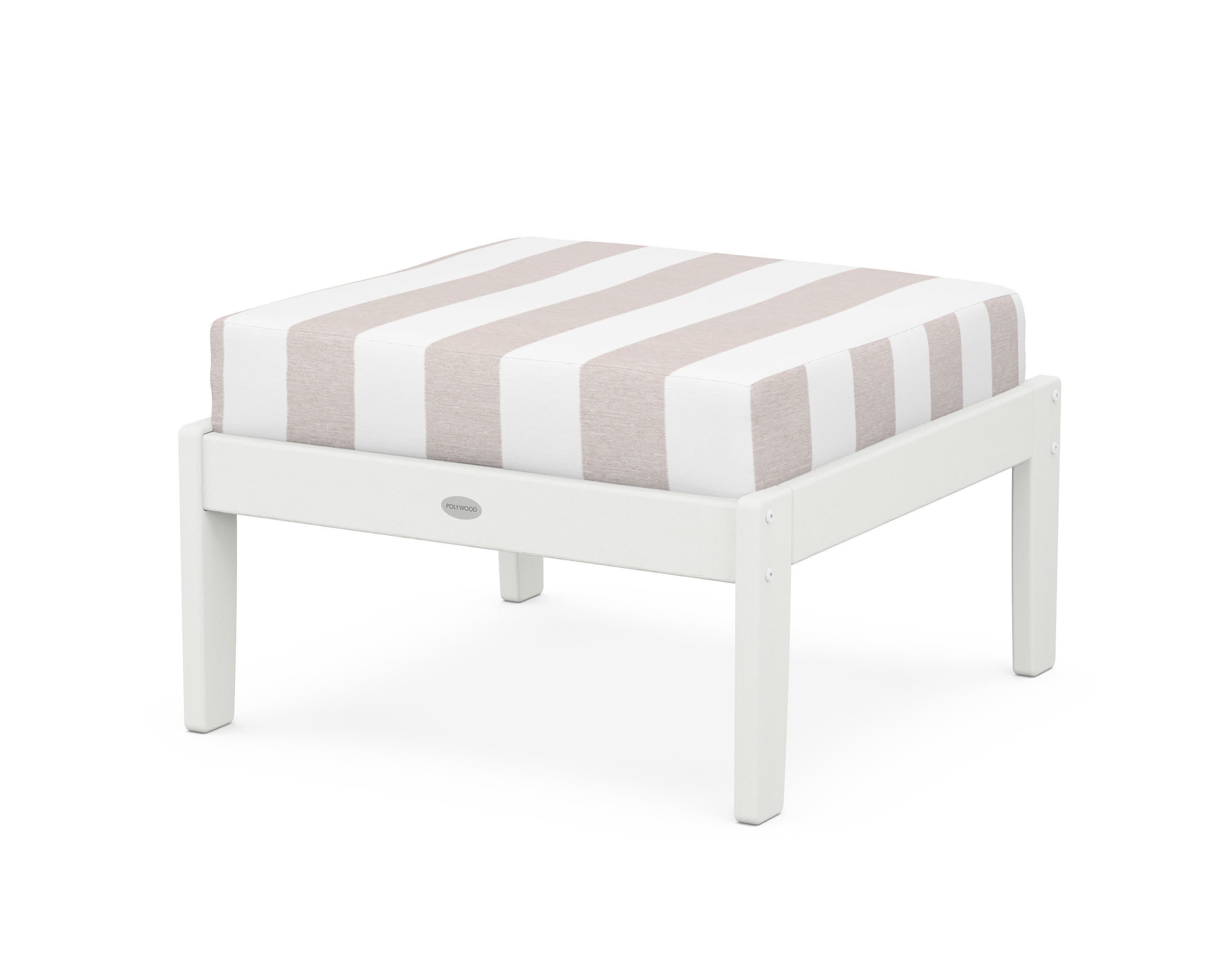 Braxton Deep Seating Ottoman in Vintage White / Cabana Stripe Dune Burlap