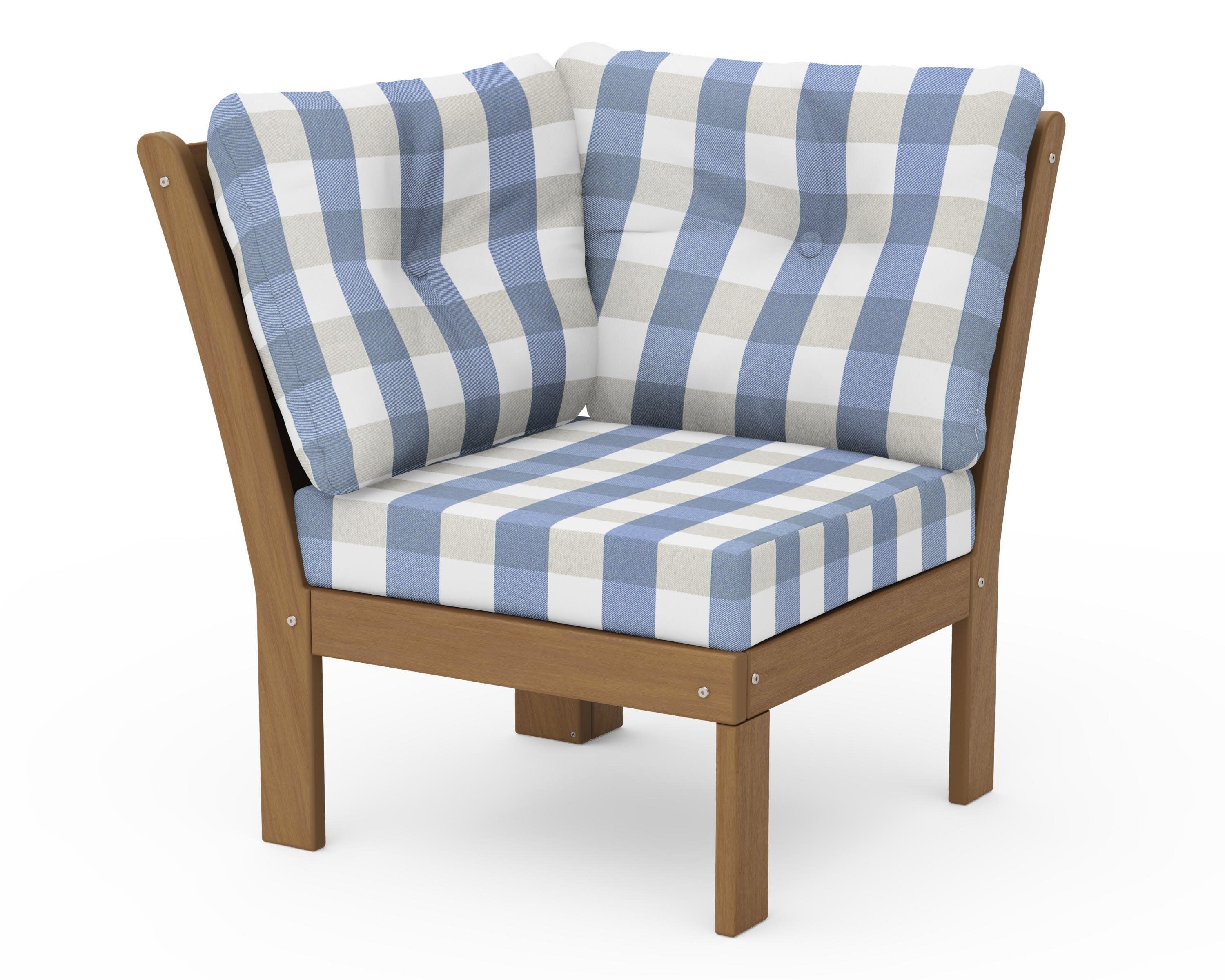 Vineyard Modular Corner Chair in Natural / Buffalo Plaid Sky Blue