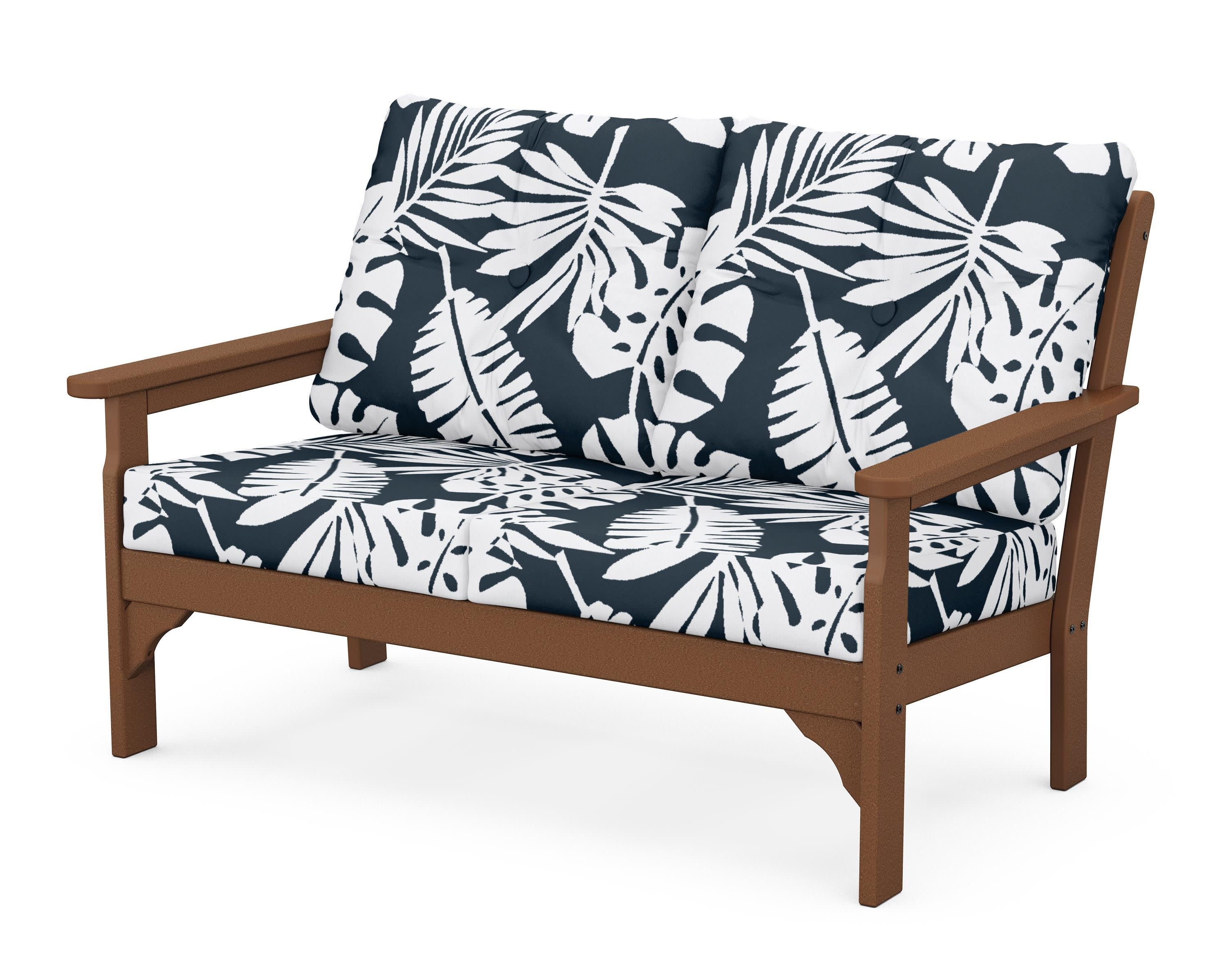 Vineyard Deep Seating Loveseat in Teak / Leaf Marine Indigo
