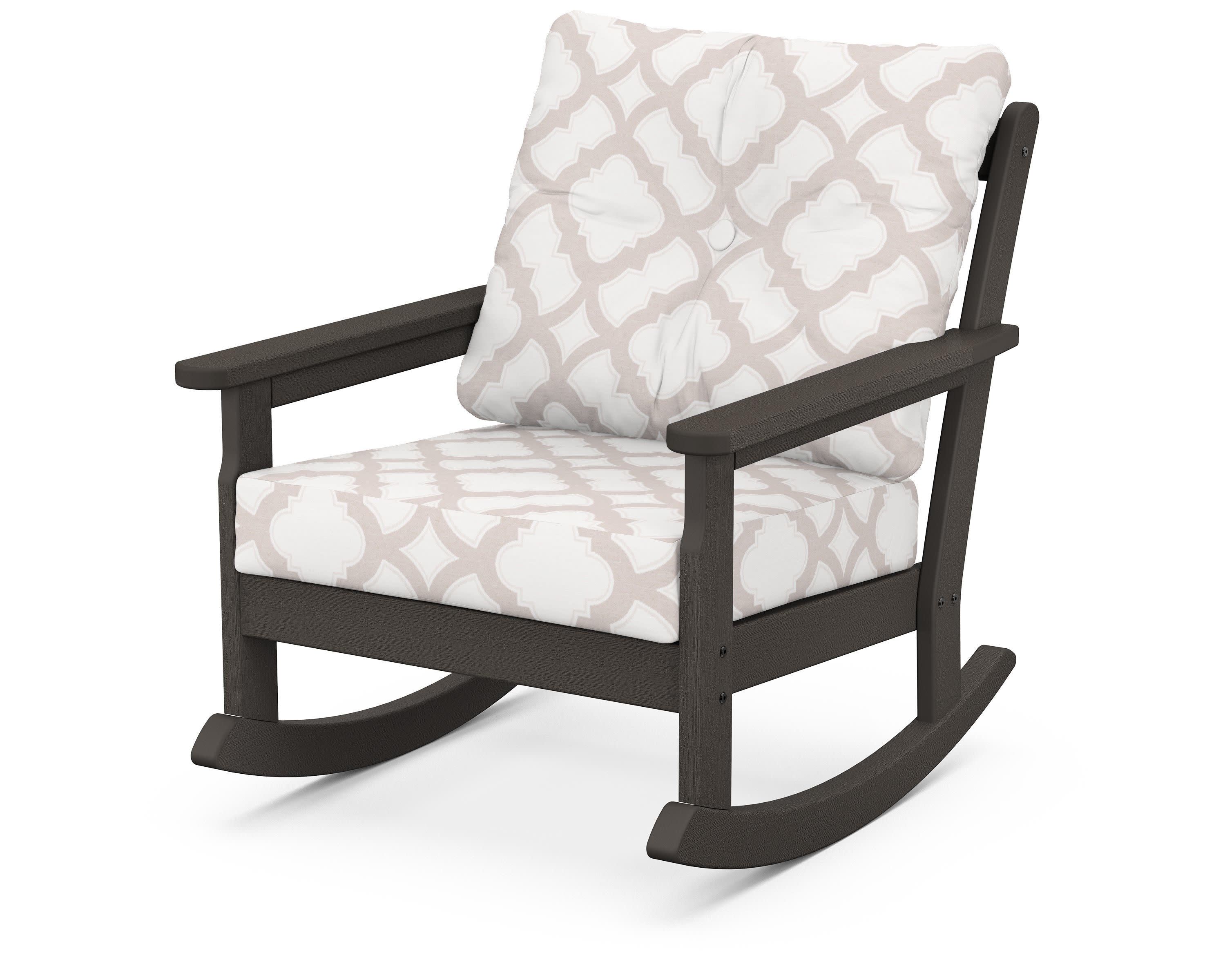 Vineyard Deep Seating Rocking Chair in Vintage Coffee / Trellis Dune Burlap
