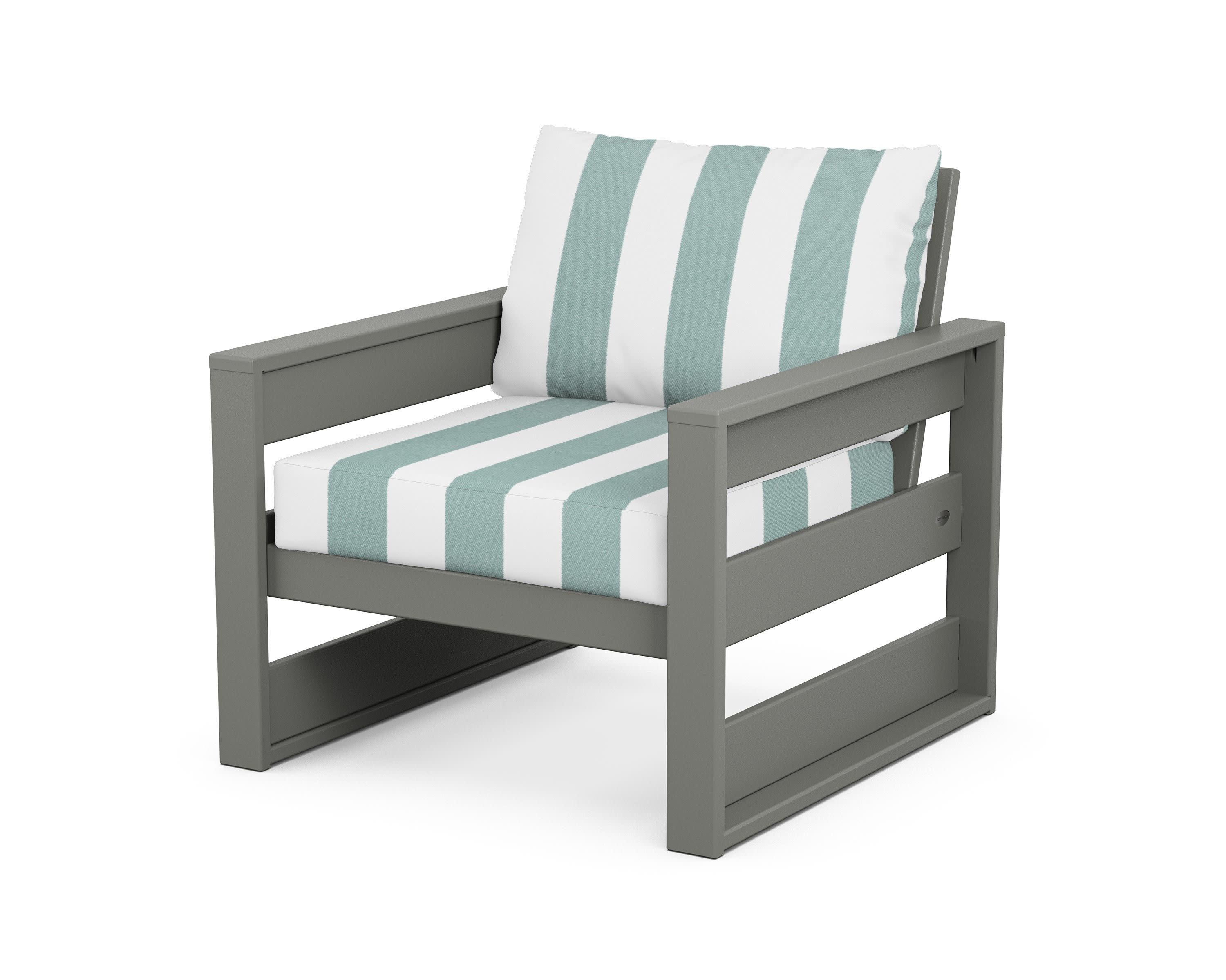 Westport Club Chair in Slate Grey / Cabana Stripe Glacier Spa