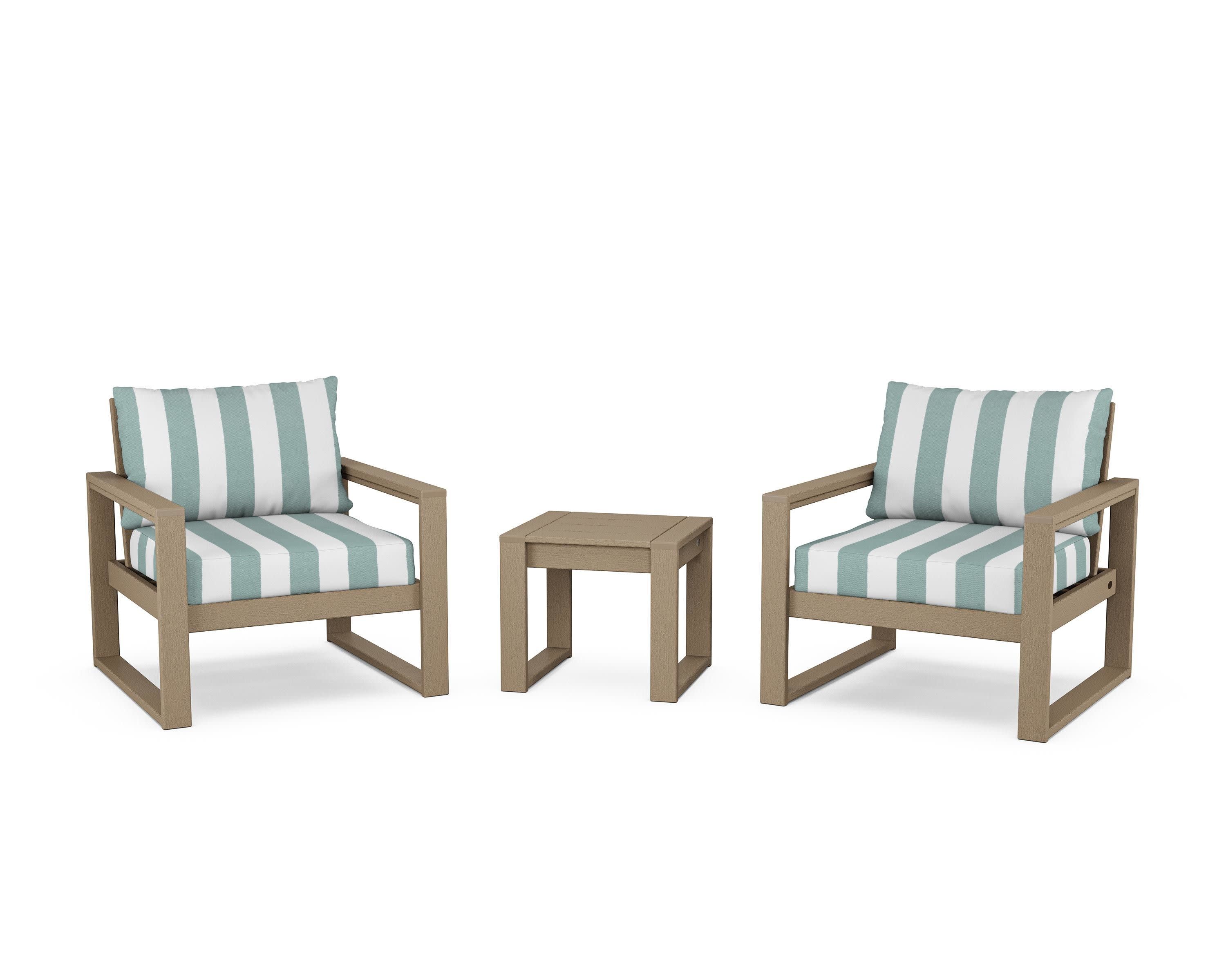 EDGE Sectional 3-Piece Deep Seating Set in Vintage Sahara / Cabana Stripe Glacier Spa