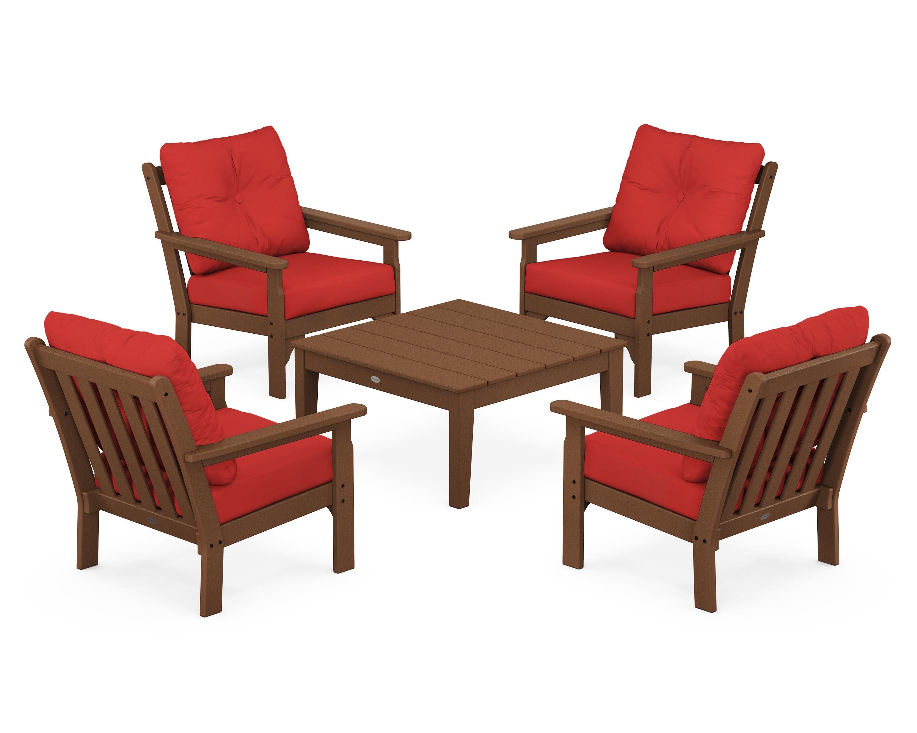 Vineyard 5-Piece Deep Seating Conversation Set in Teak / Crimson Linen