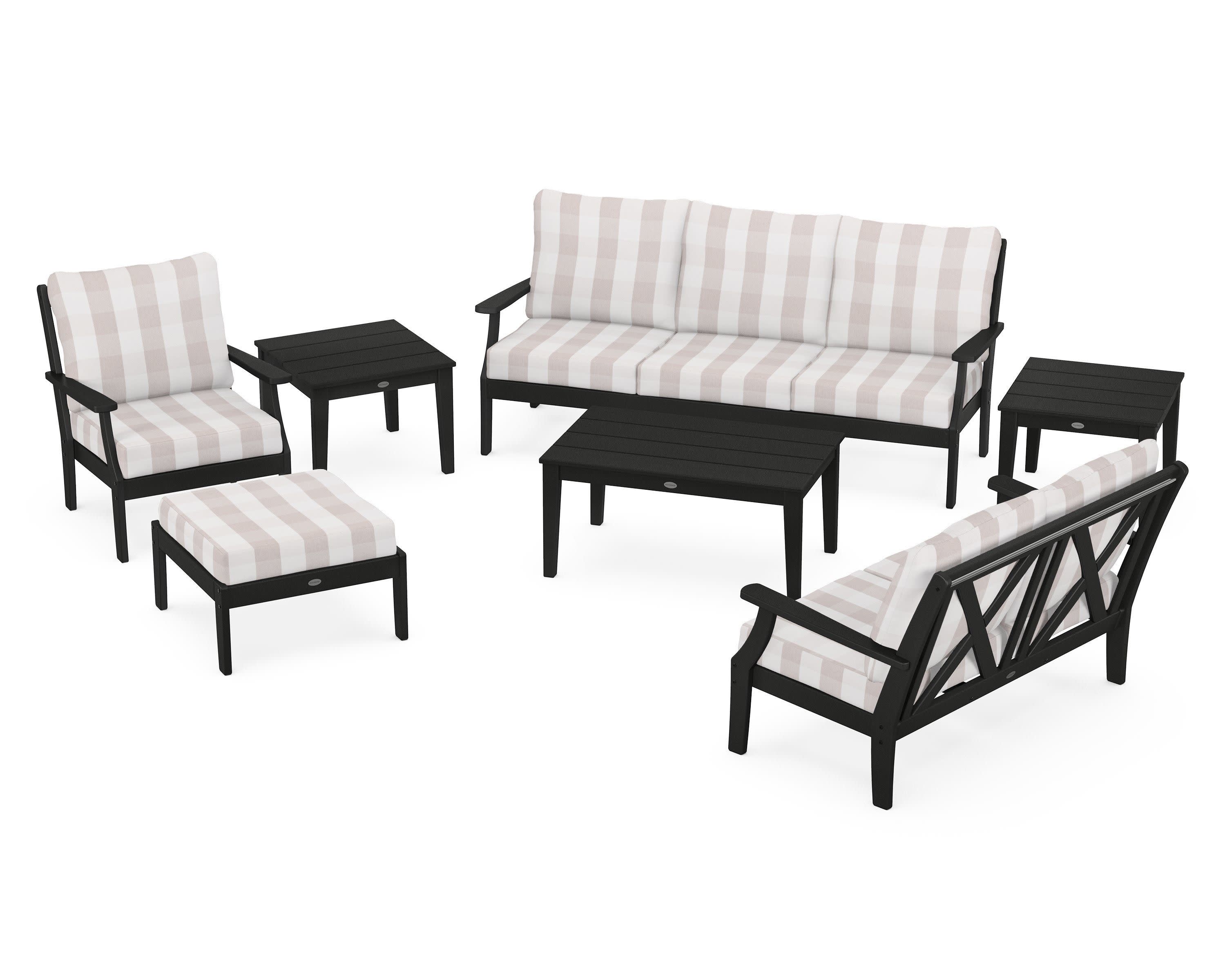 Braxton 7-Piece Deep Seating Set in Black / Buffalo Plaid Dune Burlap