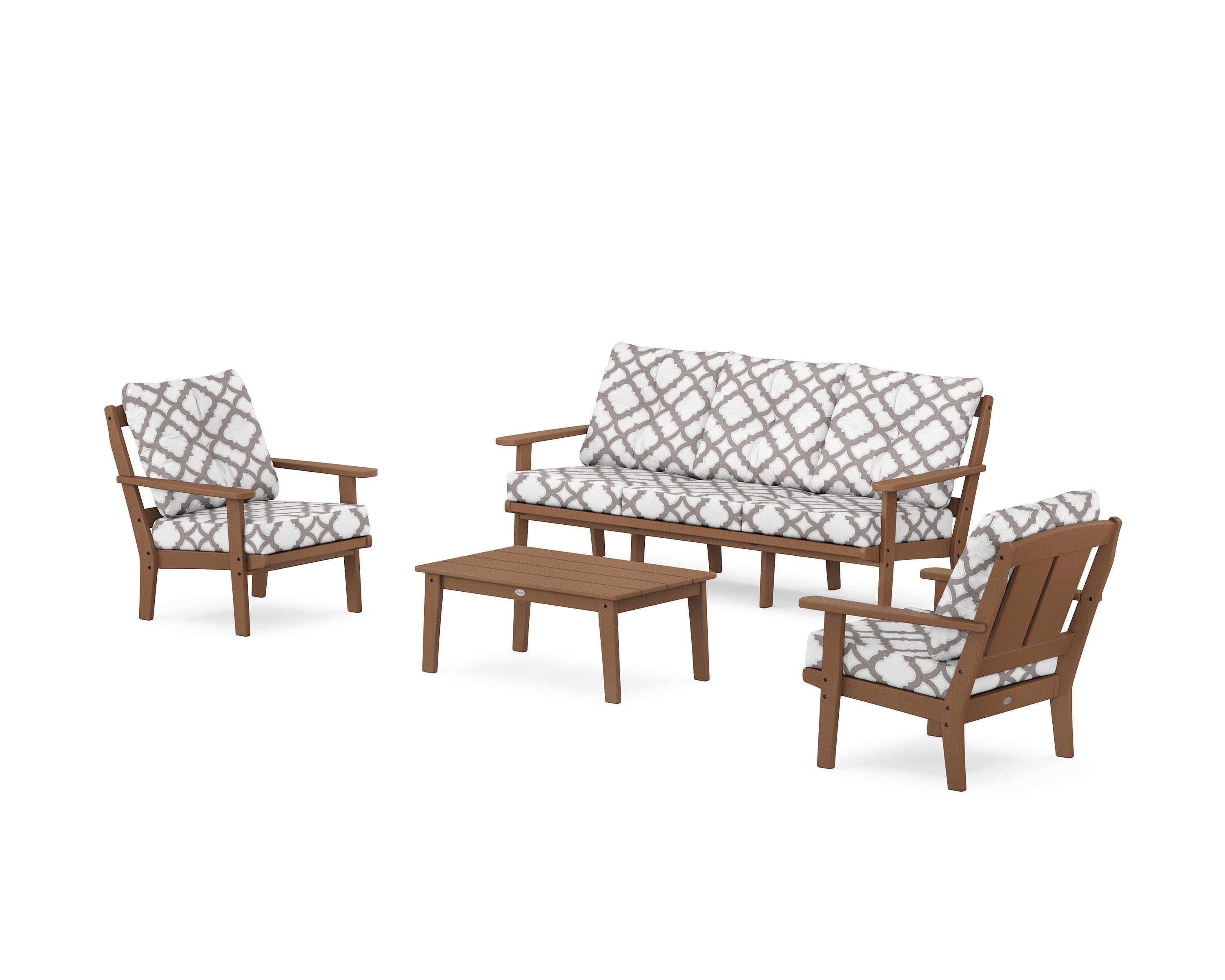 Mission 4-Piece Deep Seating Set with Sofa in Teak / Trellis Grey Mist
