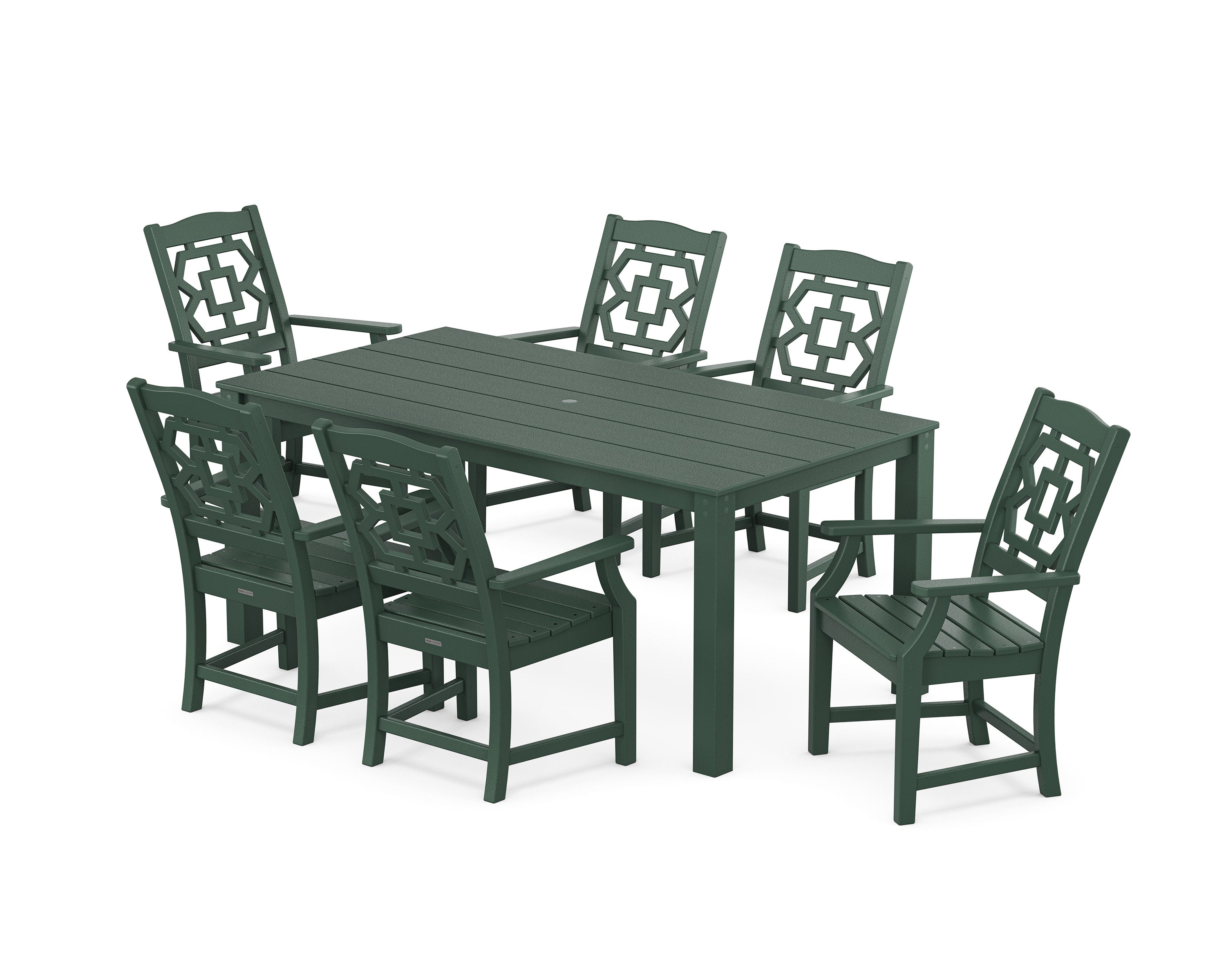Chinoiserie Arm Chair 7-Piece Parsons Dining Set in Green