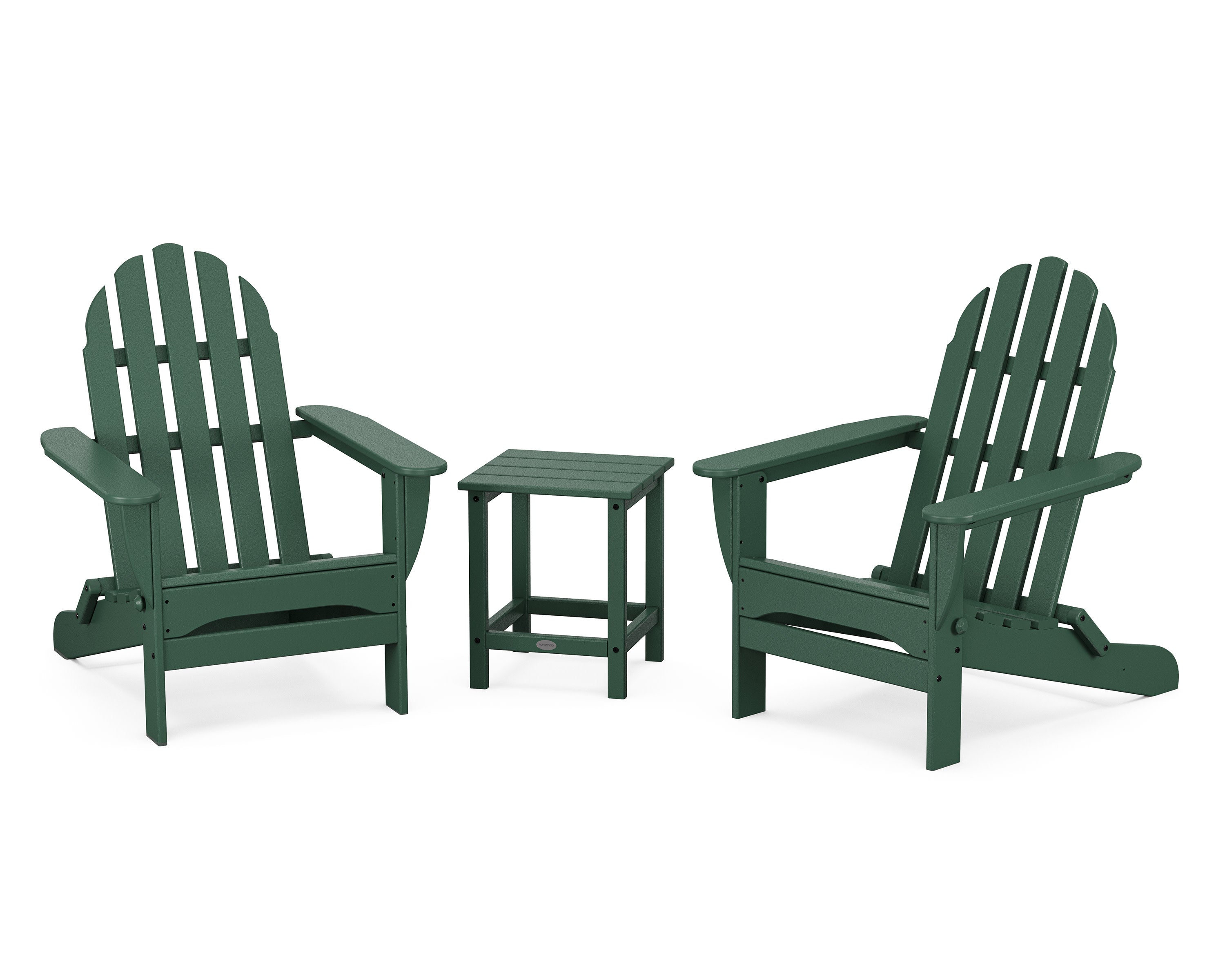 Classic Folding Adirondack 3-Piece Set with Long Island 18" Side Table in Green