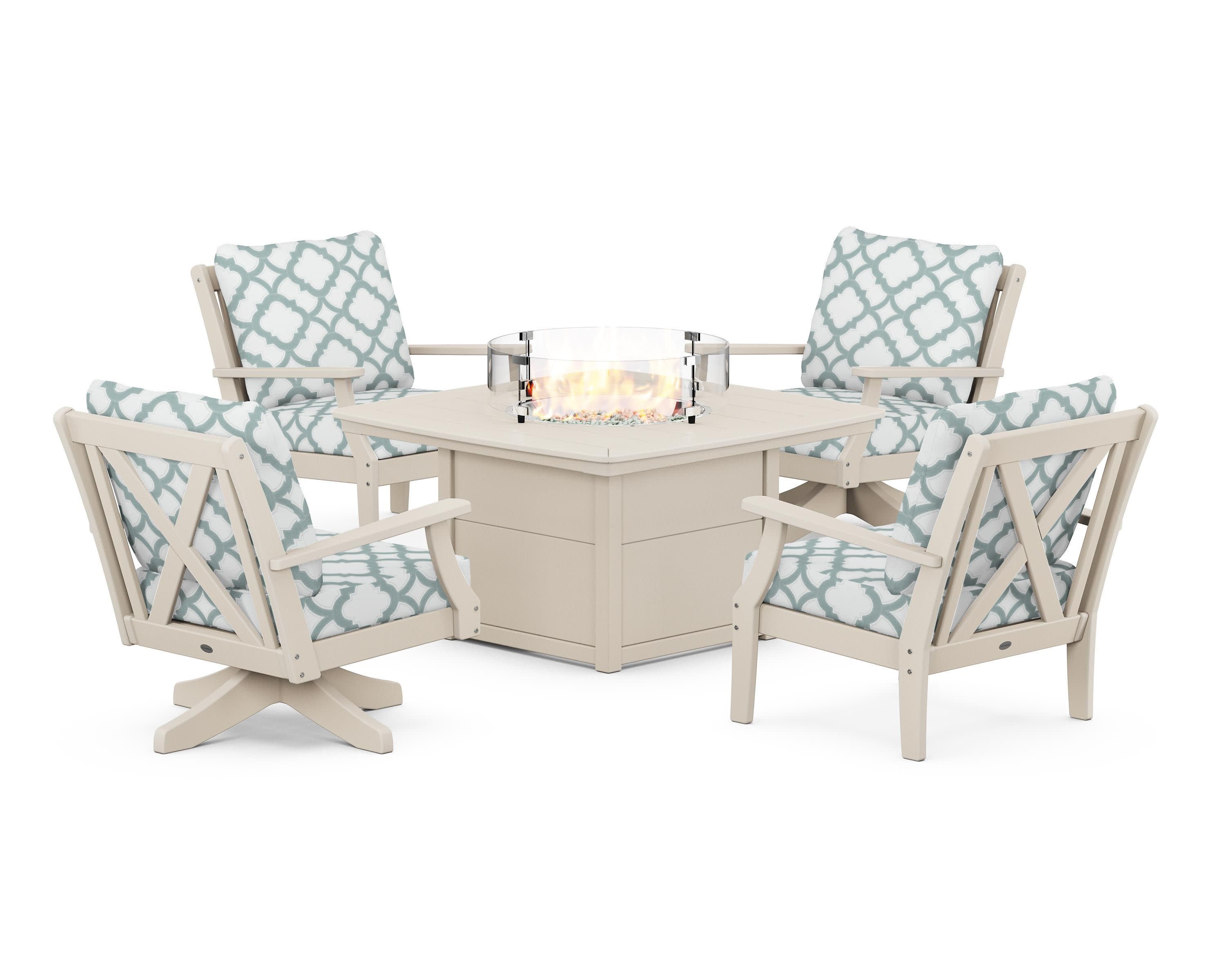 Braxton 5-Piece Deep Seating Set with Fire Table in Sand / Trellis Glacier Spa