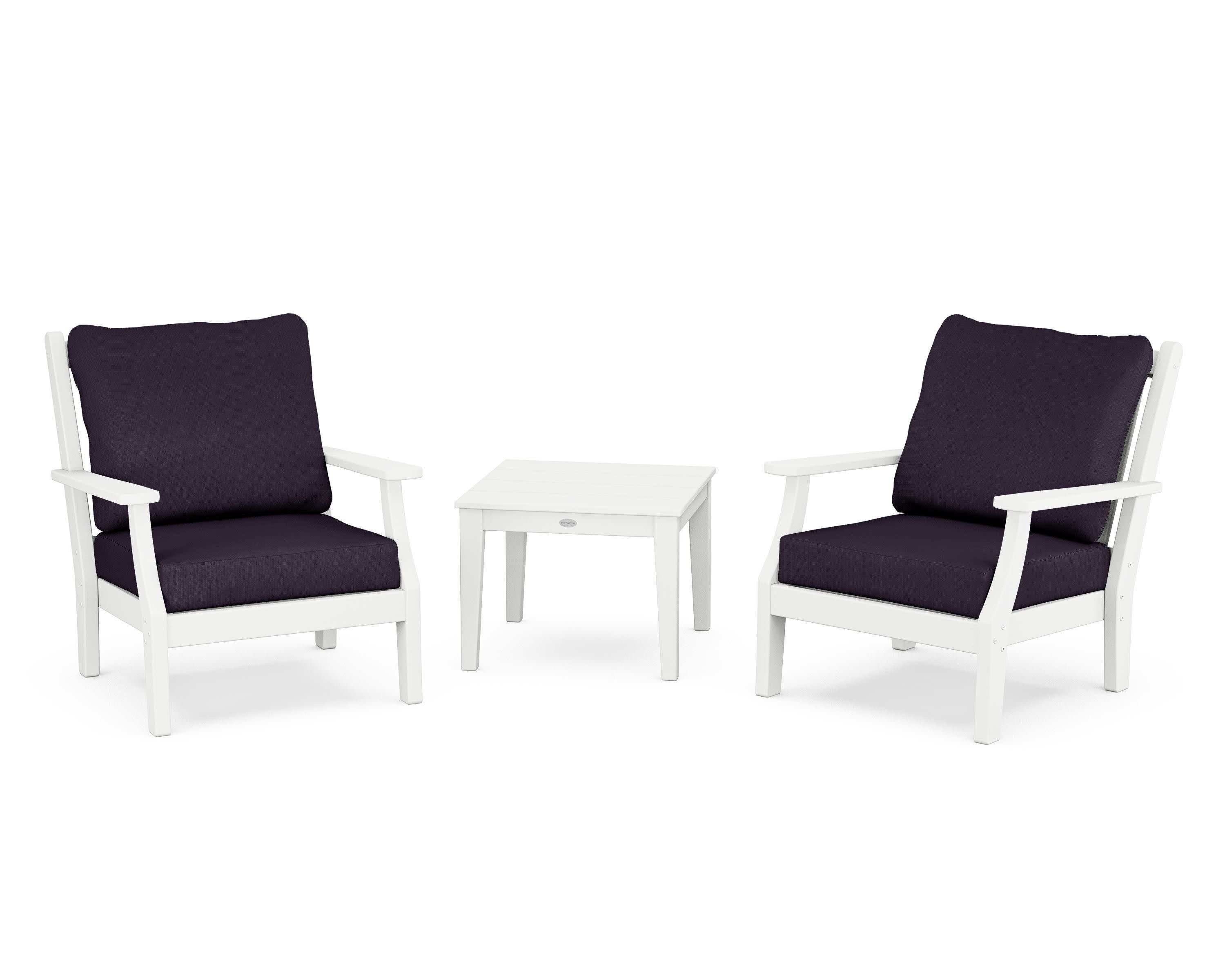 Wovendale 3-Piece Deep Seating Set in White / Navy Linen