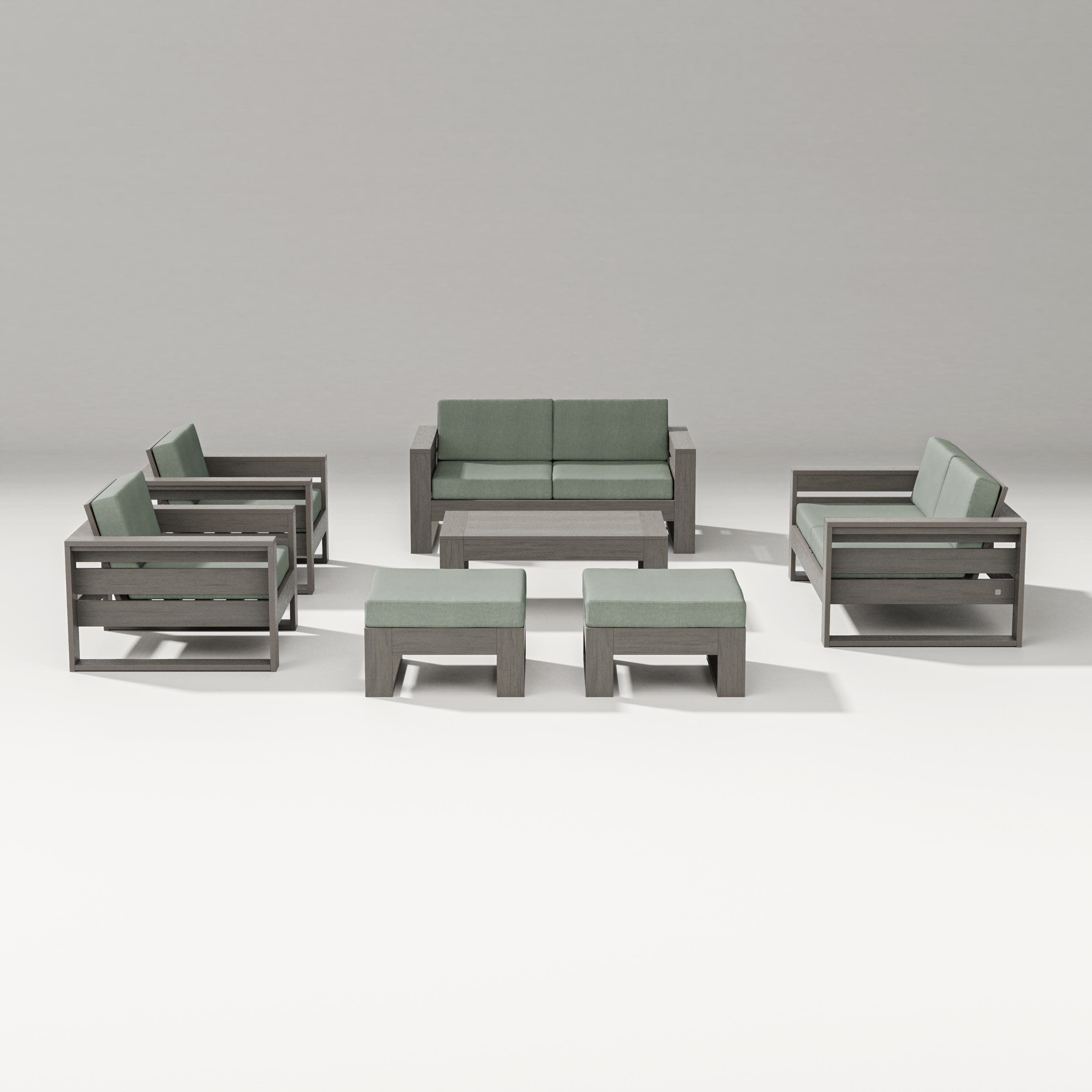 Latitude 7-Piece Lounge Loveseat Set in Driftwood / Cast Sage