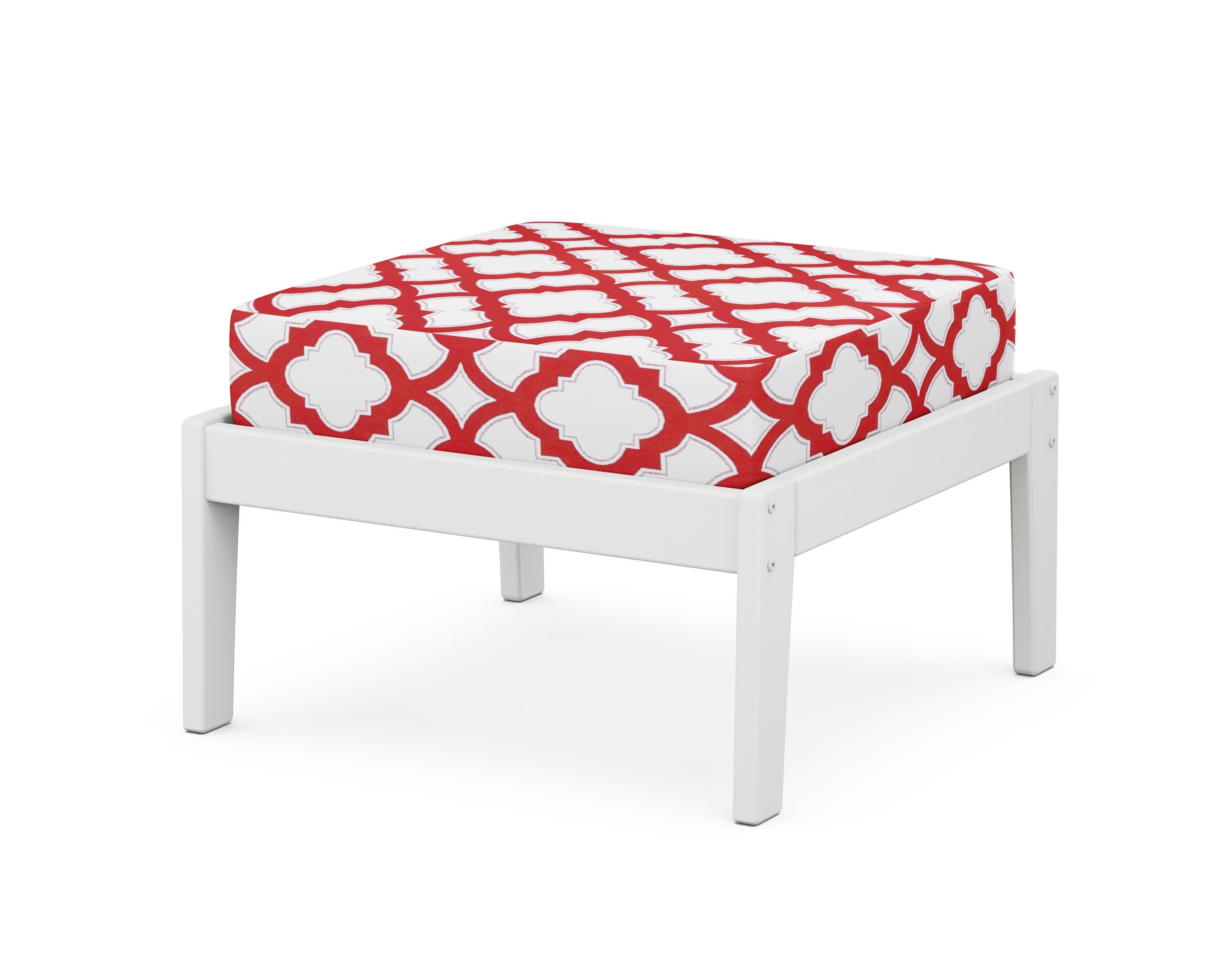 Deep Seating Ottoman in White / Trellis Crimson
