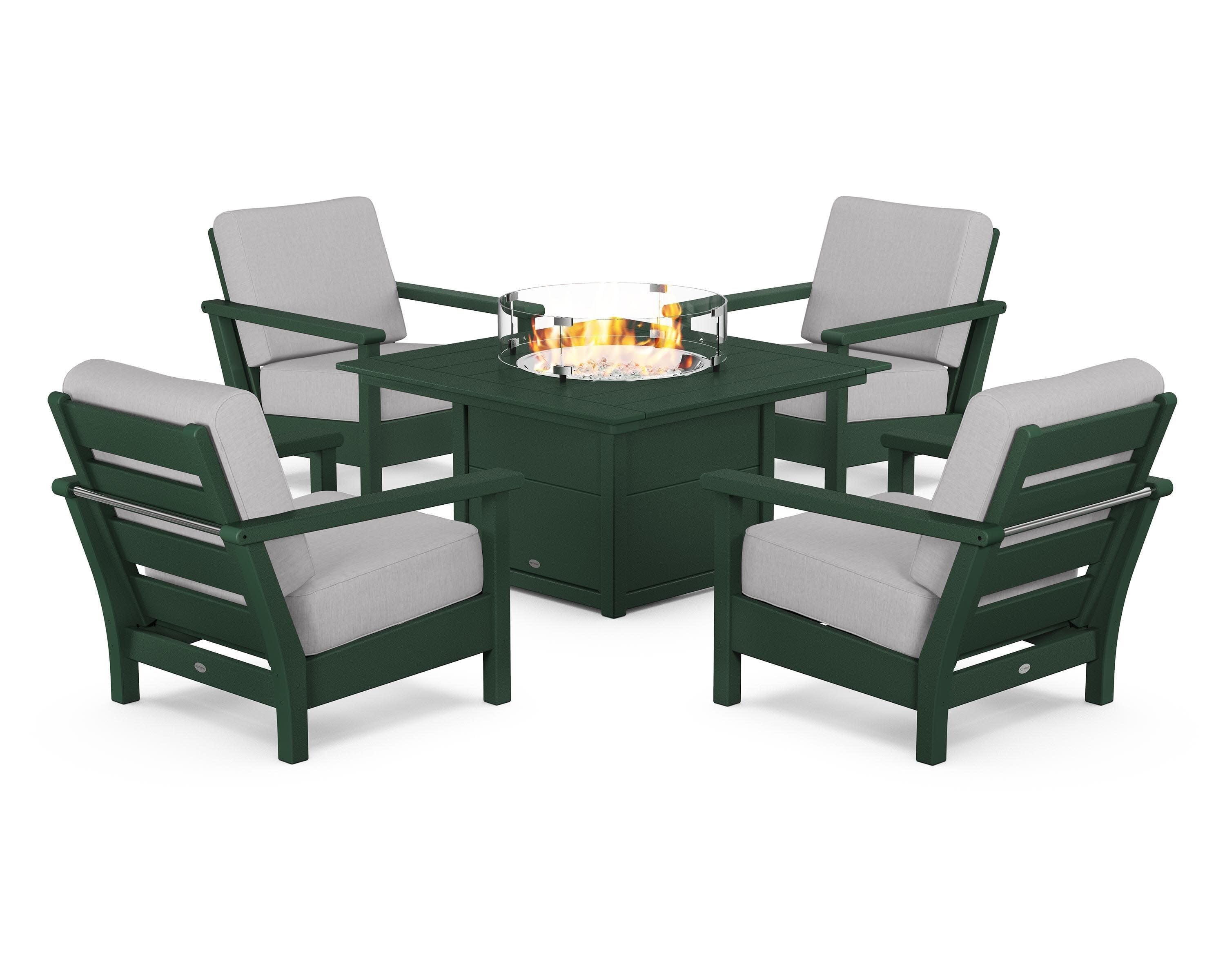 Harbour 5-Piece Conversation Set with Fire Pit Table in Green / Granite