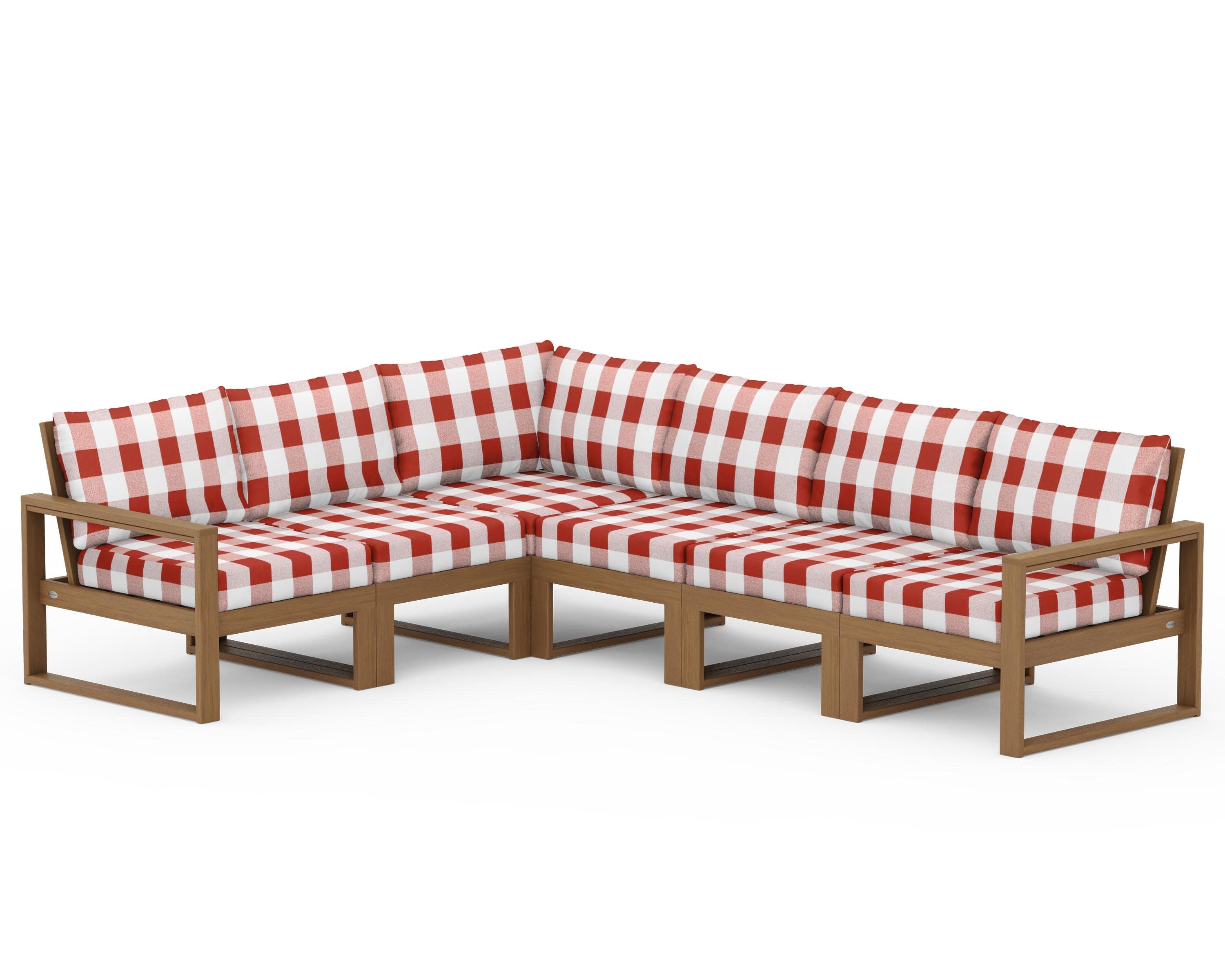 EDGE 6-Piece Modular Deep Seating Set in Natural / Buffalo Plaid Crimson